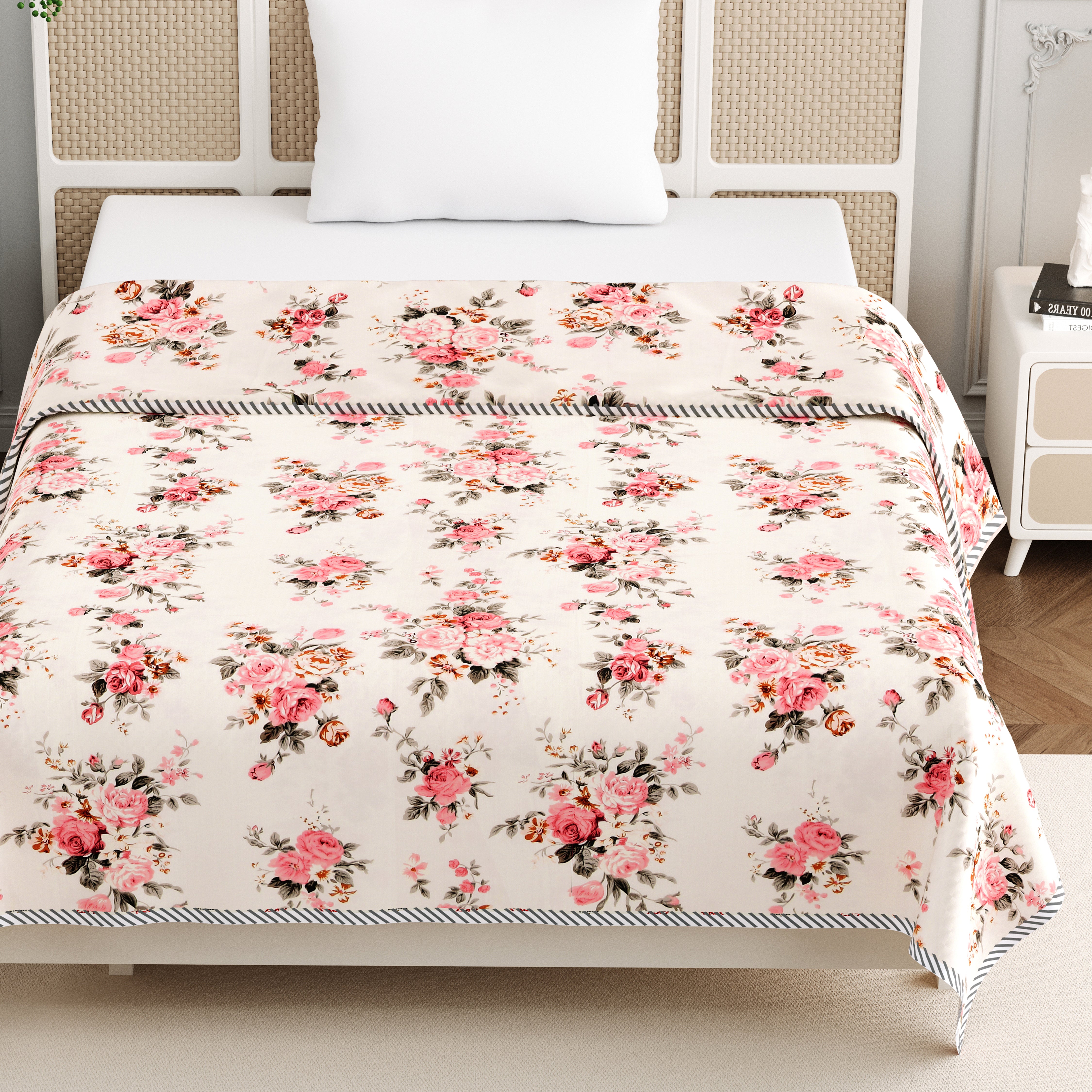 Rose Single Dohar Dull Cotton Floral Bunch Pink