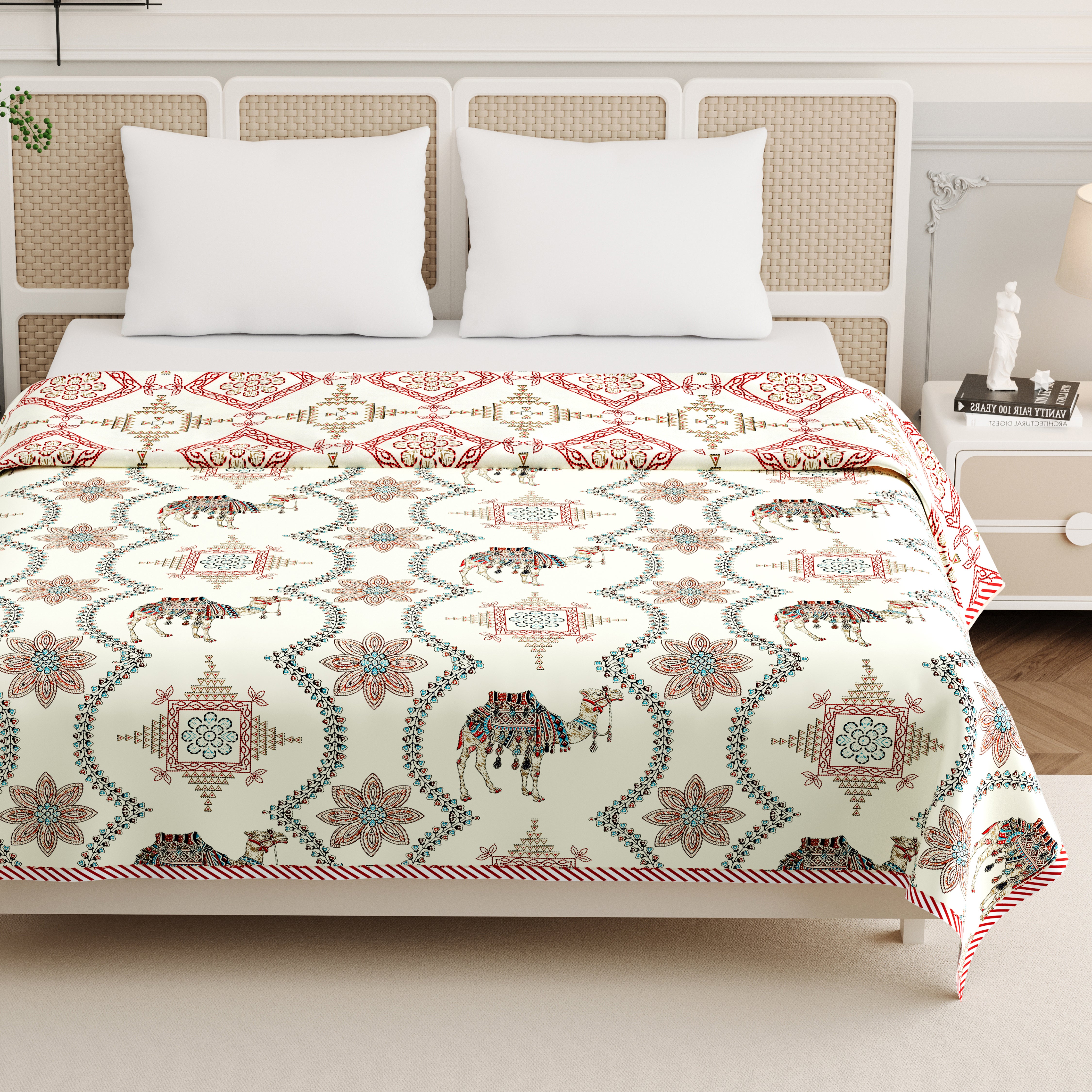 Jaipur Bagh Double Dohar Dull Cotton Kashida Print Blue