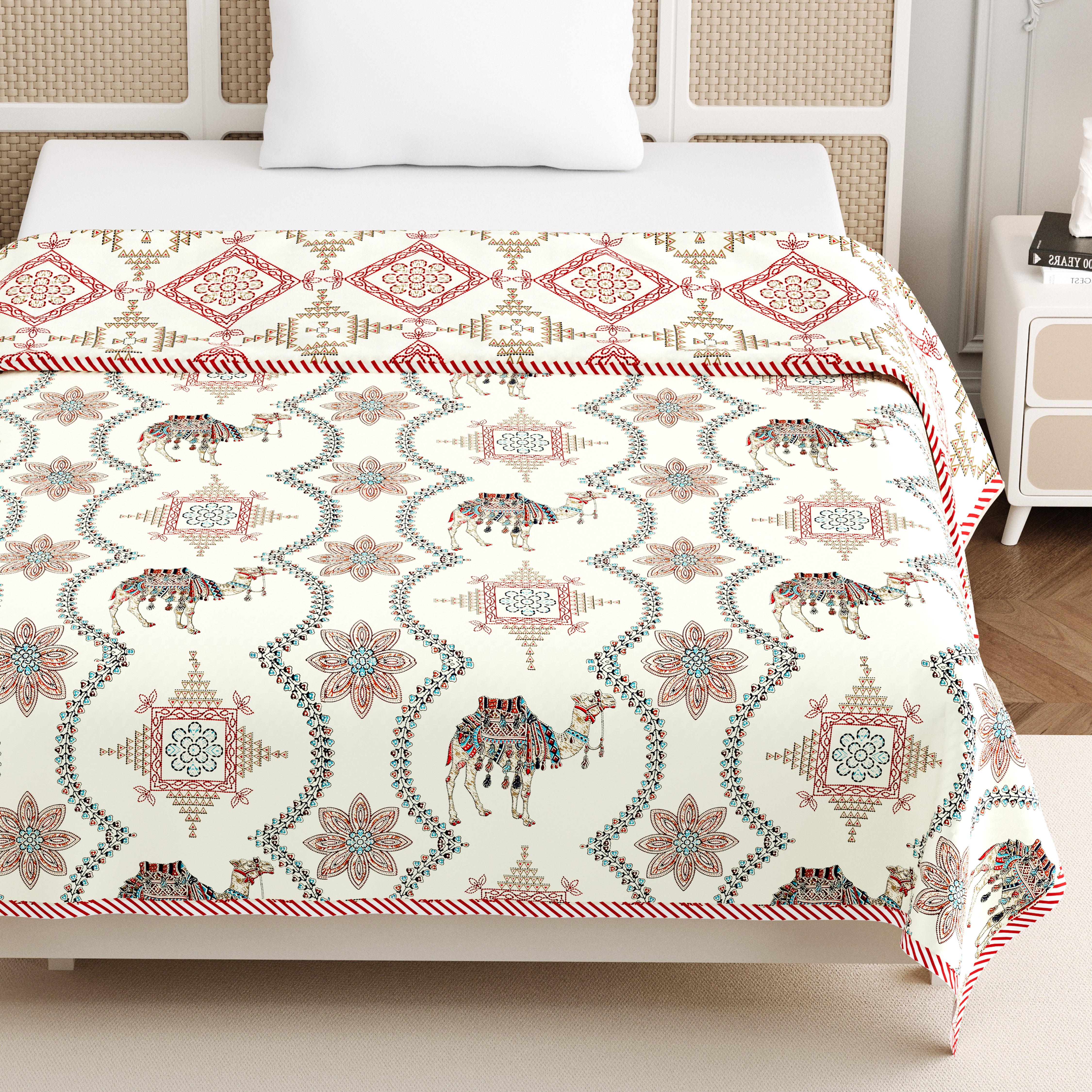 Jaipur Bagh Single Dohar Dull Cotton Kashida Print Blue