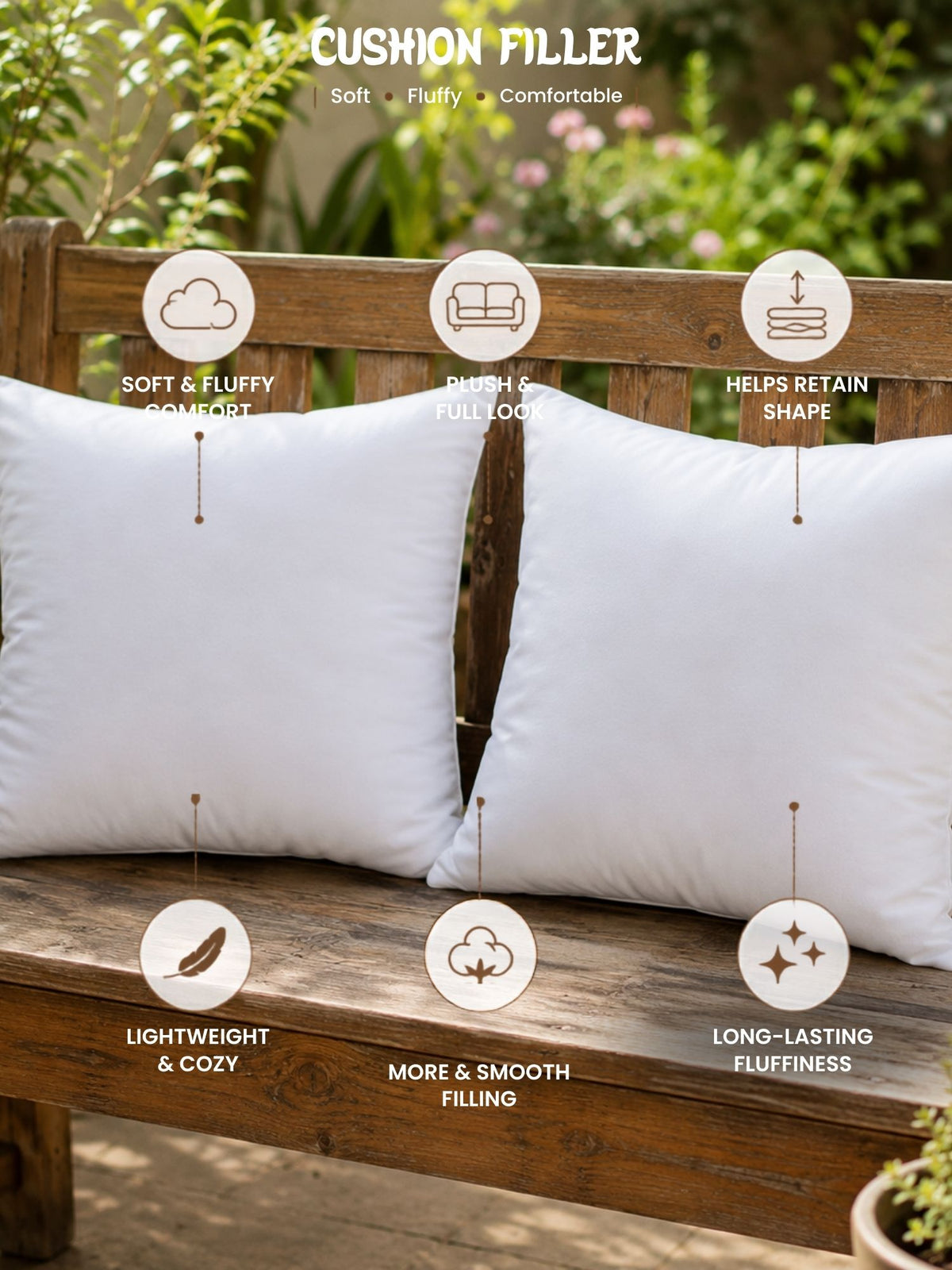 Jasmin Cushion Filler Hypoallergenic Hollow Polyfill Set of 2 (40X40 cms) - White