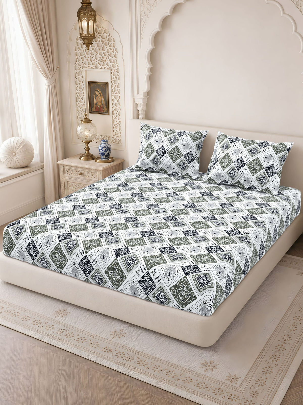 Lok Story Fitted Sheet with 2 Pillow Covers 130 GSM Micropeach Tribal Life