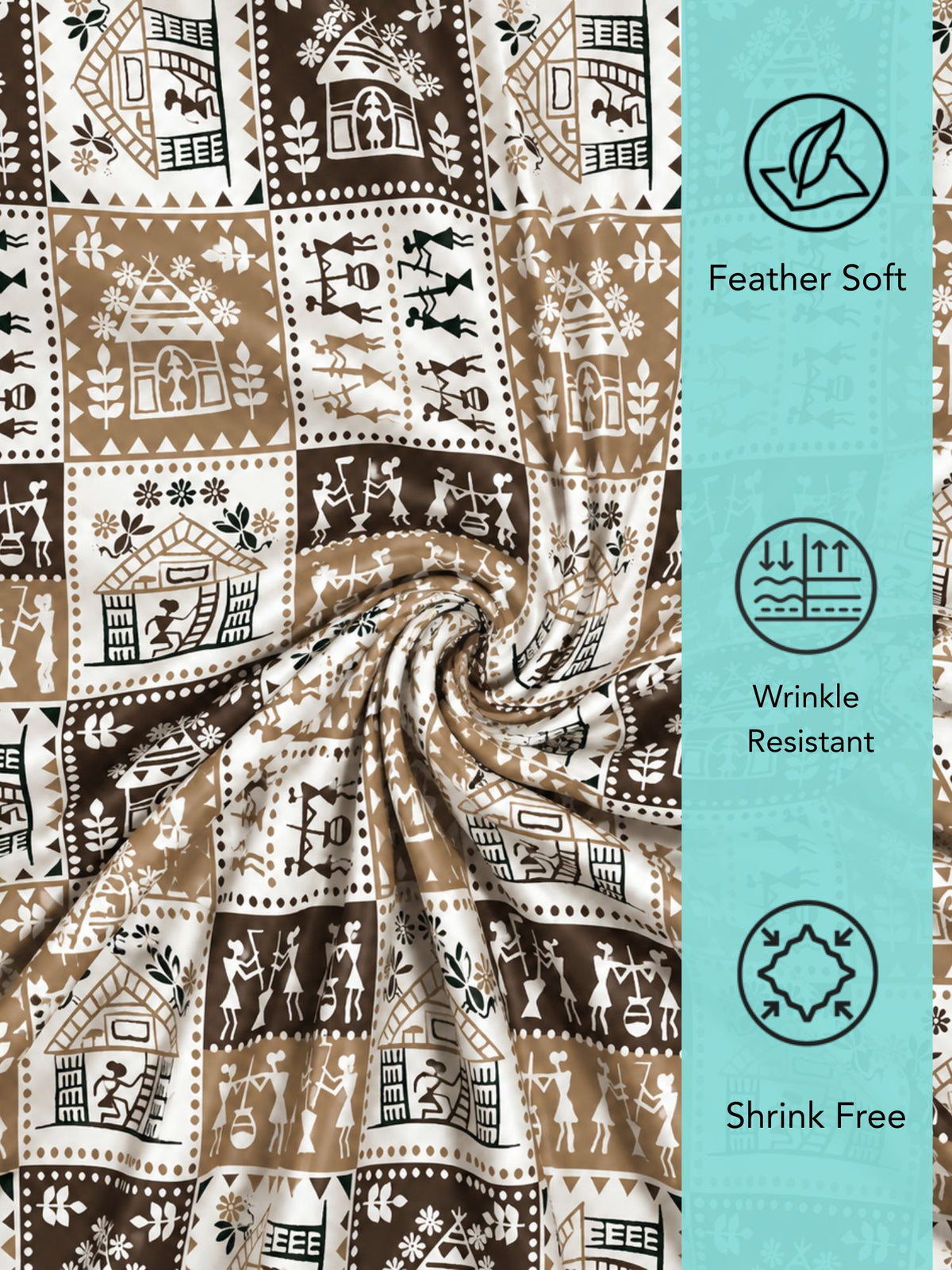 Lok Story Fitted Sheet with 2 Pillow Covers 130 GSM Micropeach Tribal Life