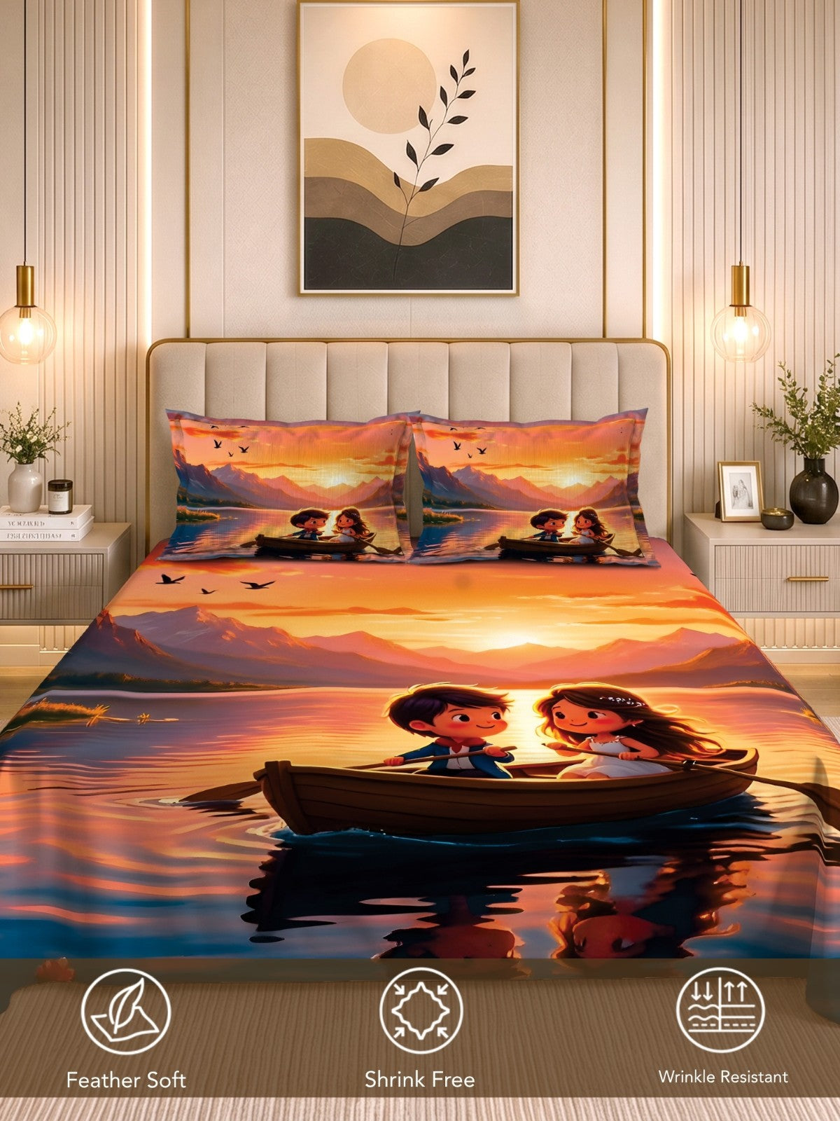 Homeful Style Canvas Stories Pictorial Printed 160 TC Bedsheet with 2 Pillow Covers