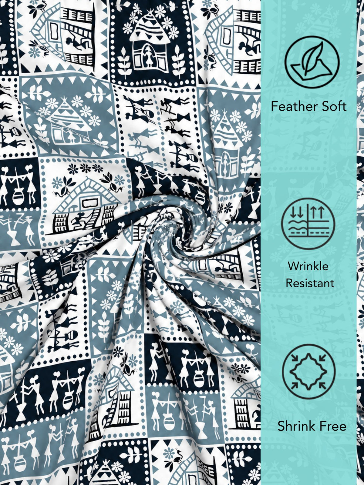 Lok Story Fitted Sheet with 2 Pillow Covers 130 GSM Micropeach Tribal Life