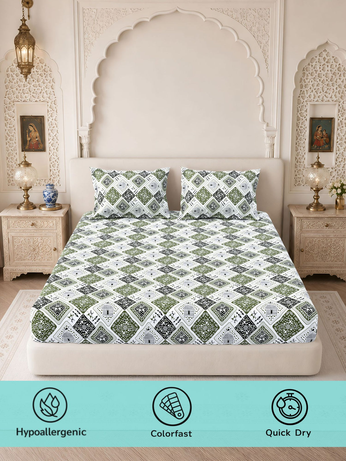 Lok Story Fitted Sheet with 2 Pillow Covers 130 GSM Micropeach Tribal Life
