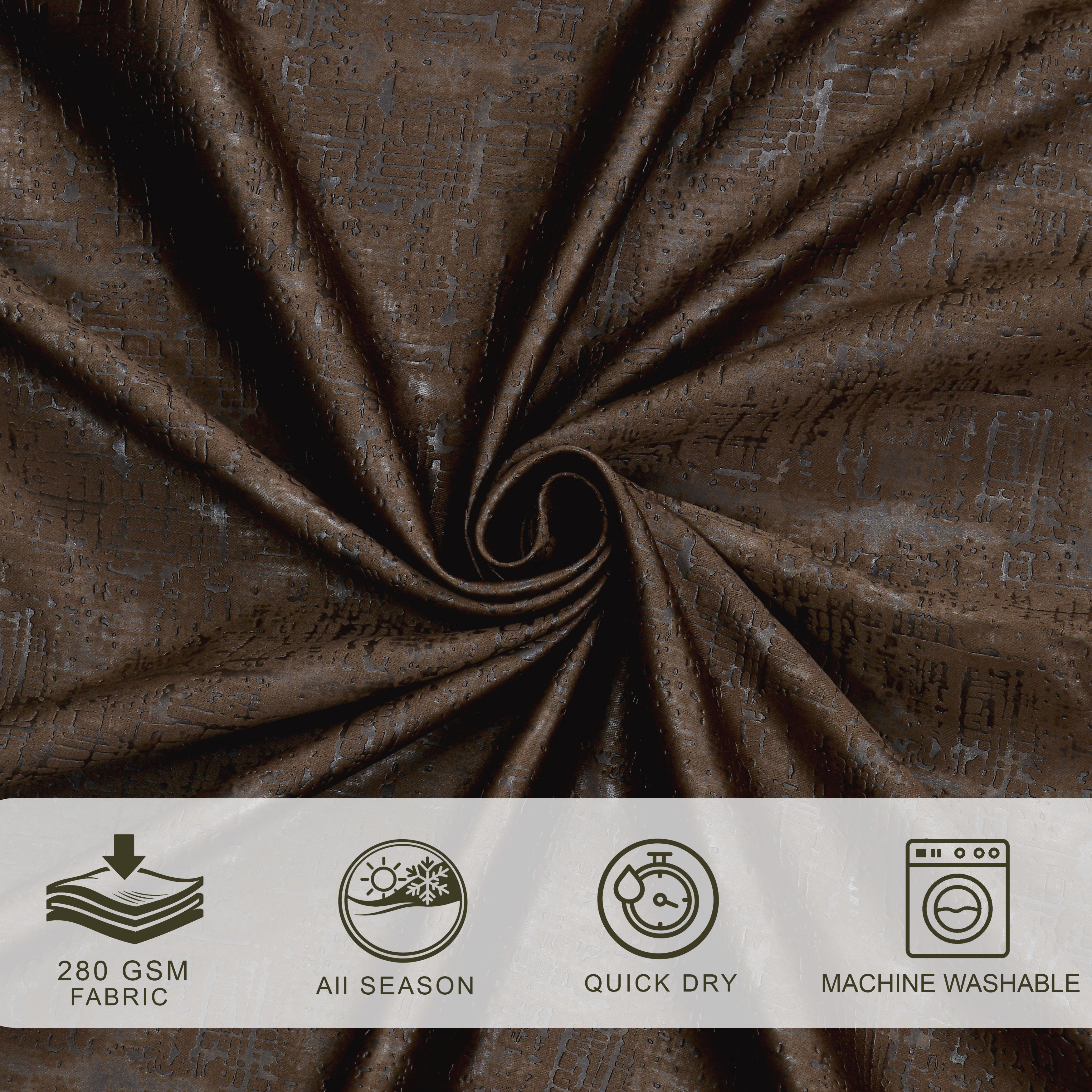Lily Door Curtains 90% Blackout 280 GSM Embossed Textured Brown