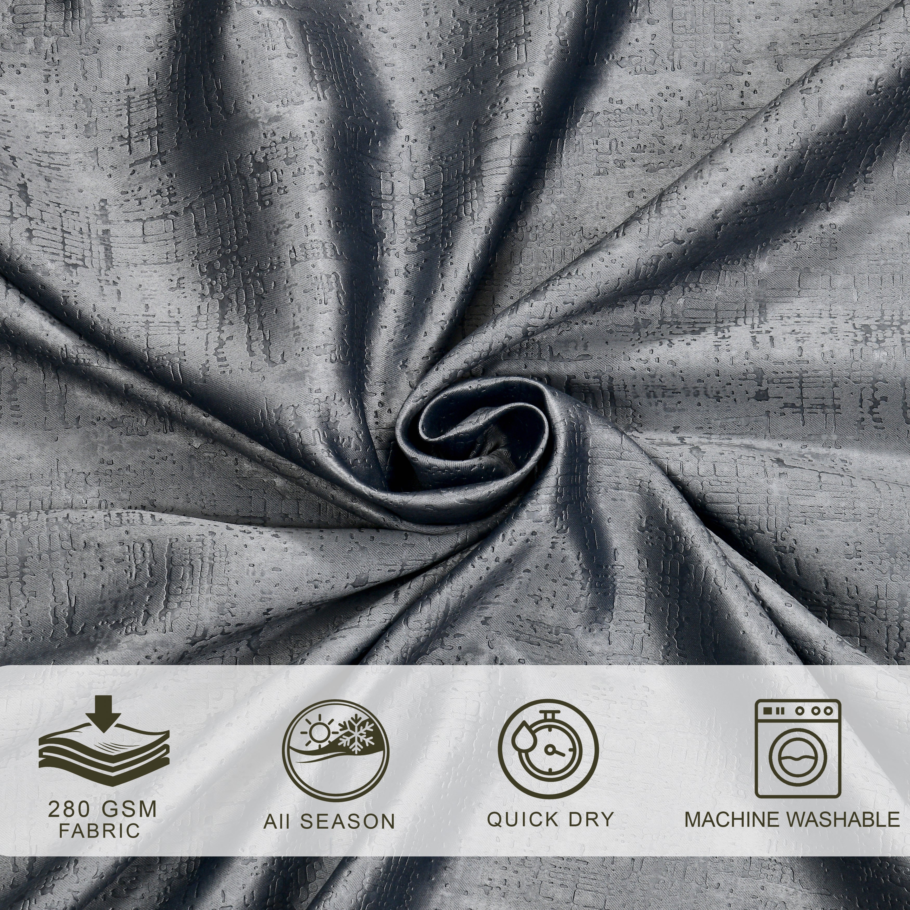 Lily Door Curtains 90% Blackout 280 GSM Embossed Textured Grey