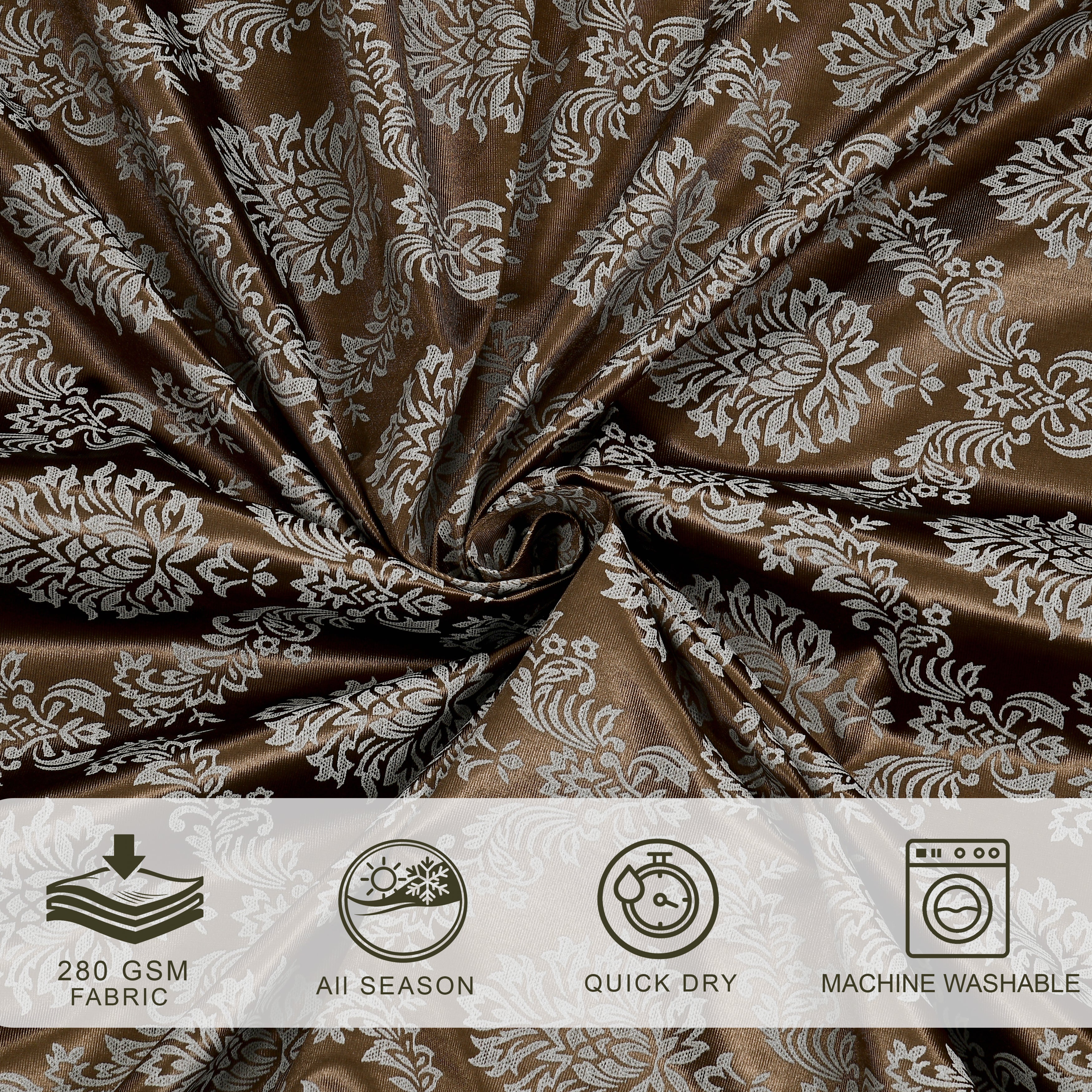 Daisy Door XL Curtains 60% Light Filtering Poly Knitted 200 GSM Damask Brown