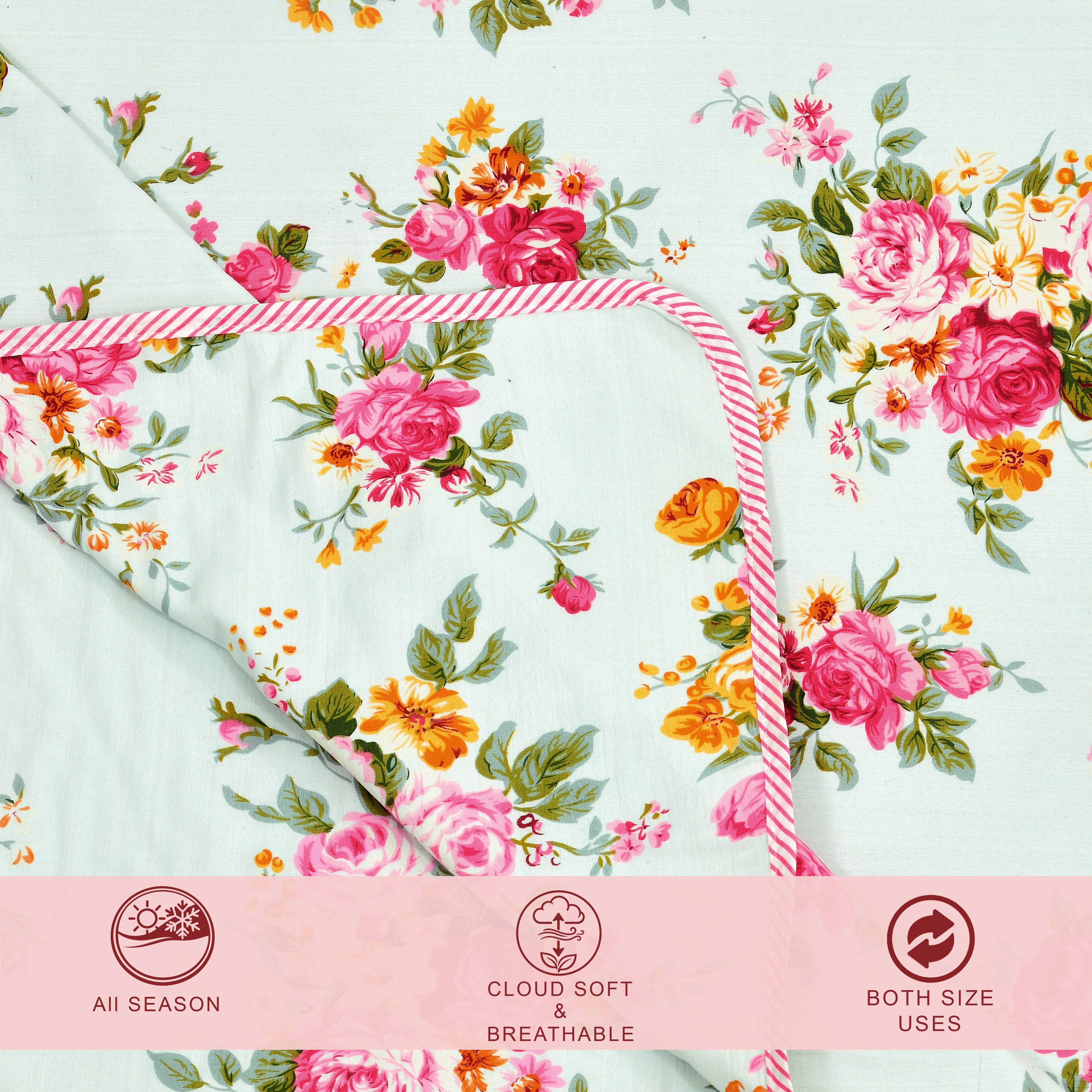 Rose Double Dohar Dull Cotton Floral Garden Green