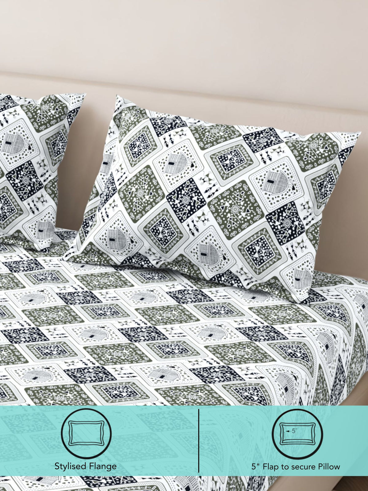 Lok Story Fitted Sheet with 2 Pillow Covers 130 GSM Micropeach Tribal Life