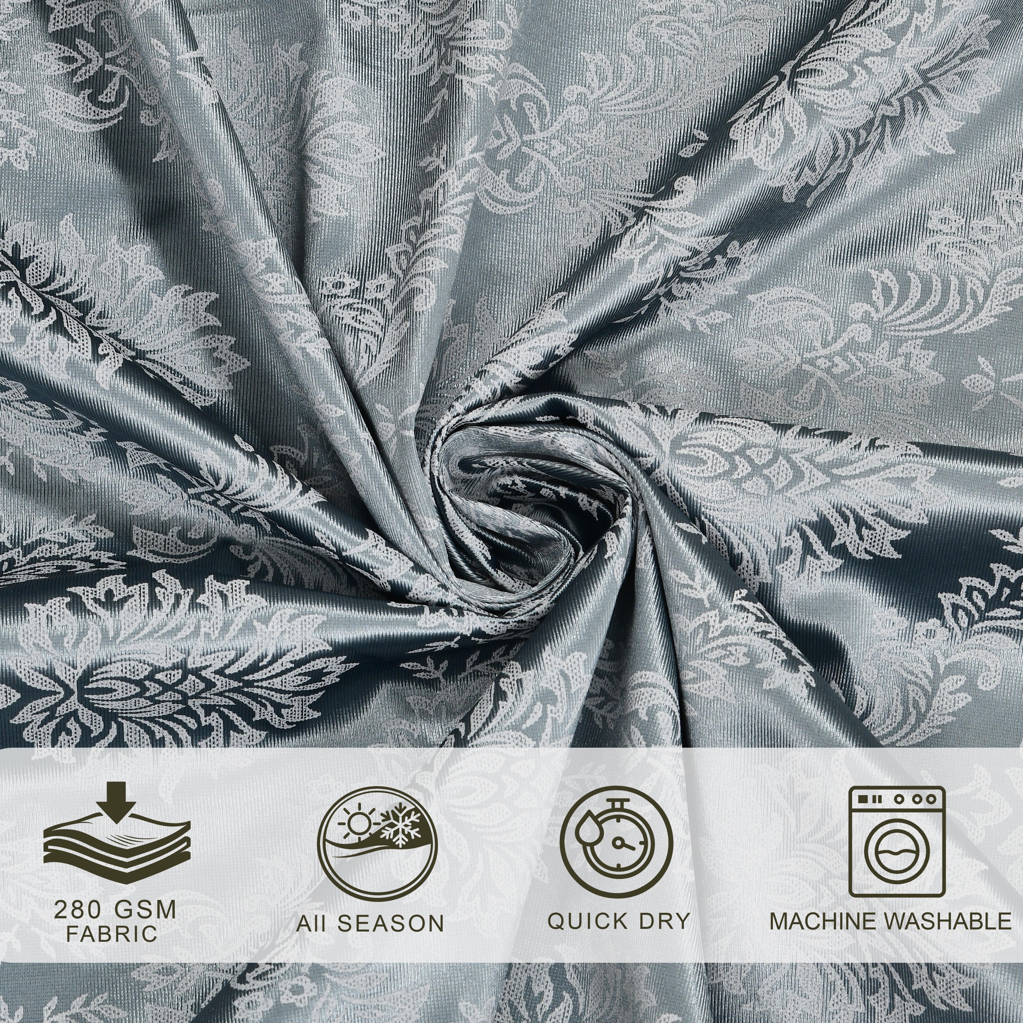 Daisy Door XL Curtains 60% Light Filtering Poly Knitted 200 GSM Damask Grey