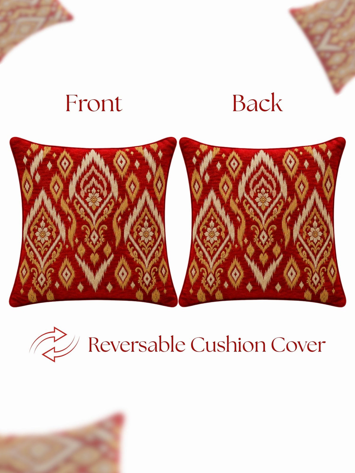 Regal Textures Micropeach Ethnic Motif Print Pack of 5 Cushion Covers (40 x 40 cm) - Red