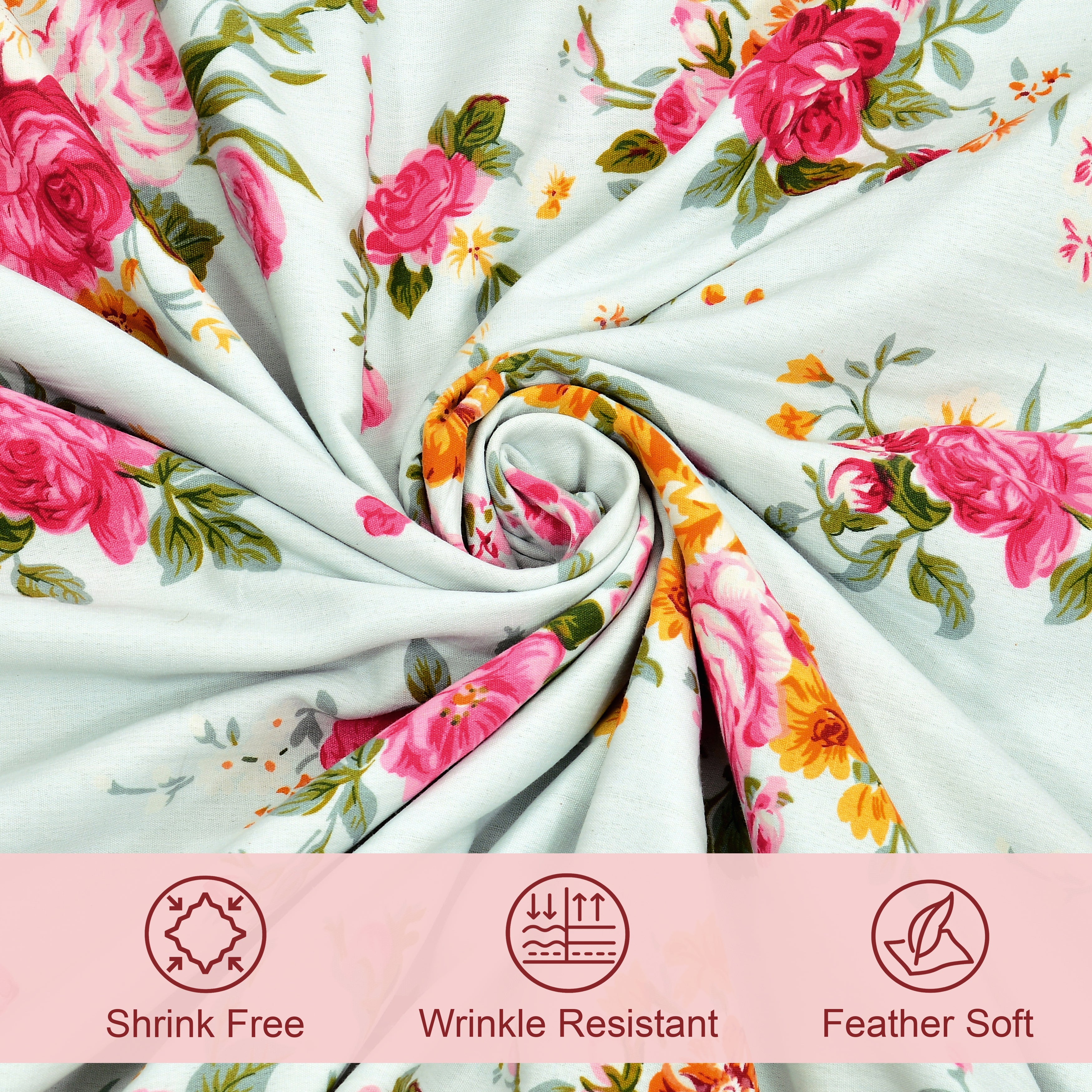 Rose Single Dohar Dull Cotton Floral Garden Green