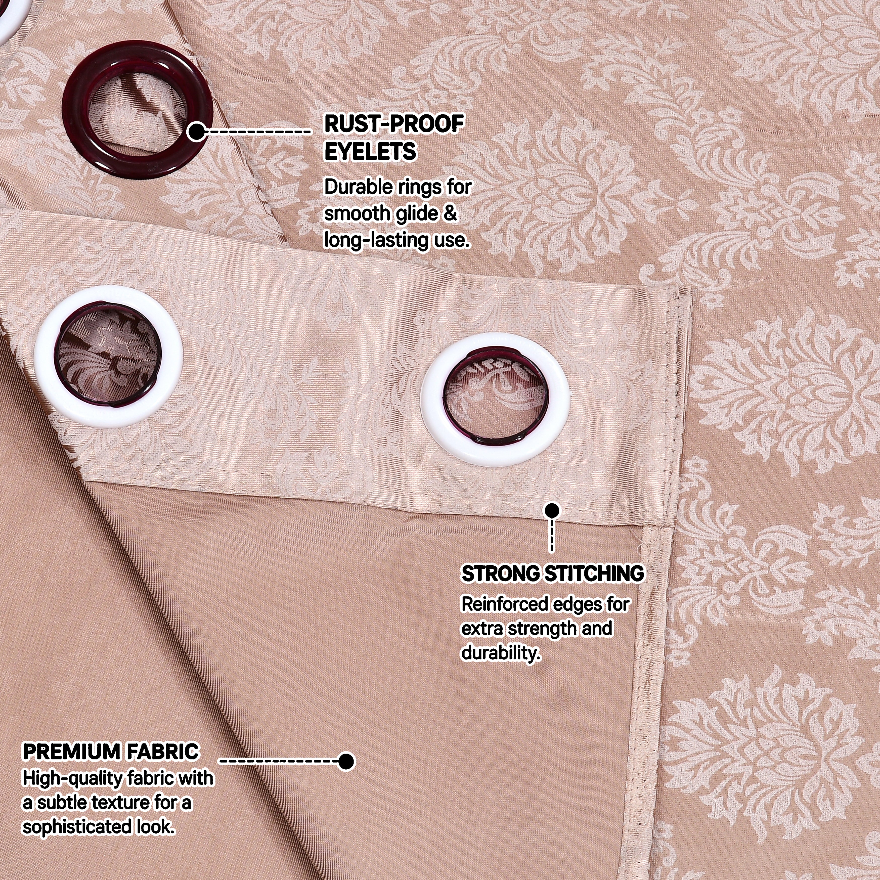 Daisy Door Curtains 60% Light Filtering Poly Knitted 200 GSM Damask Rose Gold