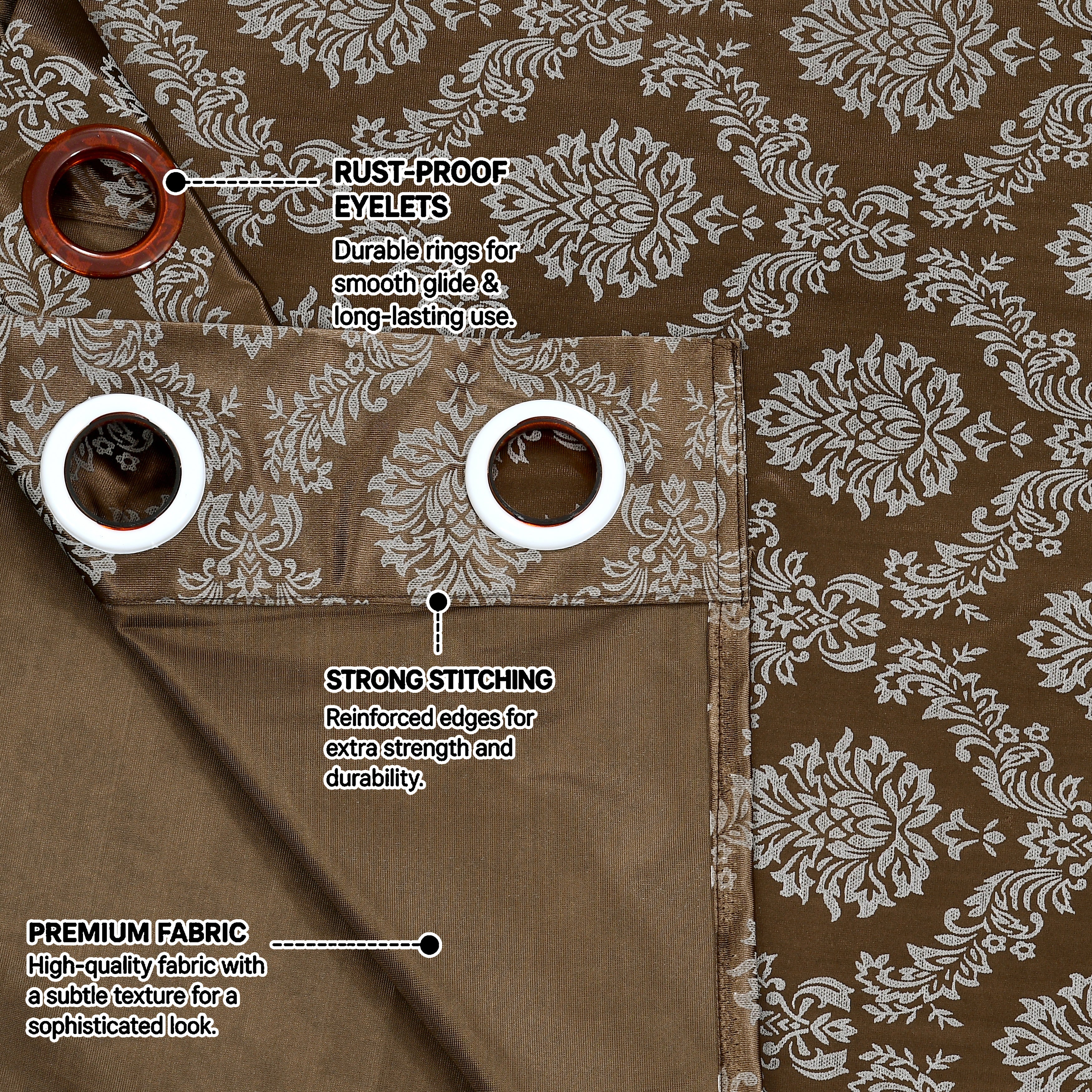 Daisy Door Curtains 60% Light Filtering Poly Knitted 200 GSM Damask Brown