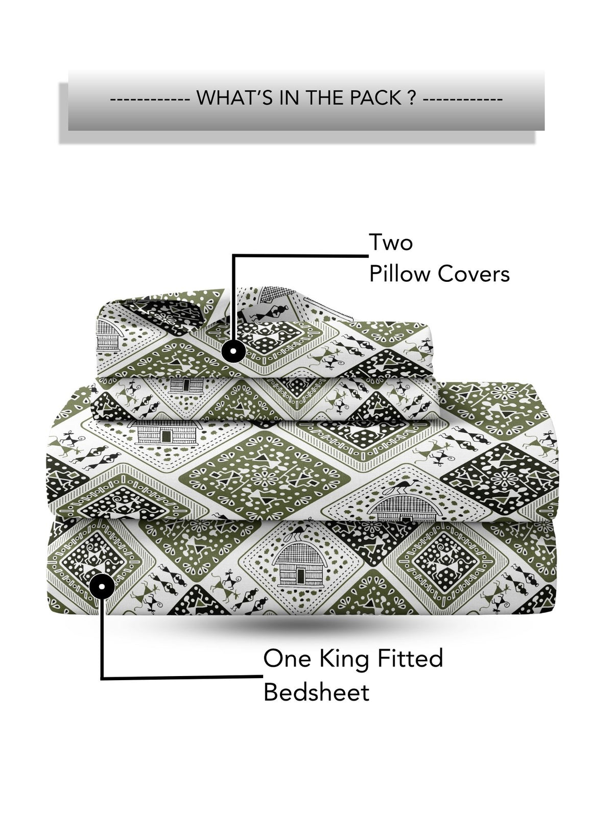 Lok Story Fitted Sheet with 2 Pillow Covers 130 GSM Micropeach Tribal Life