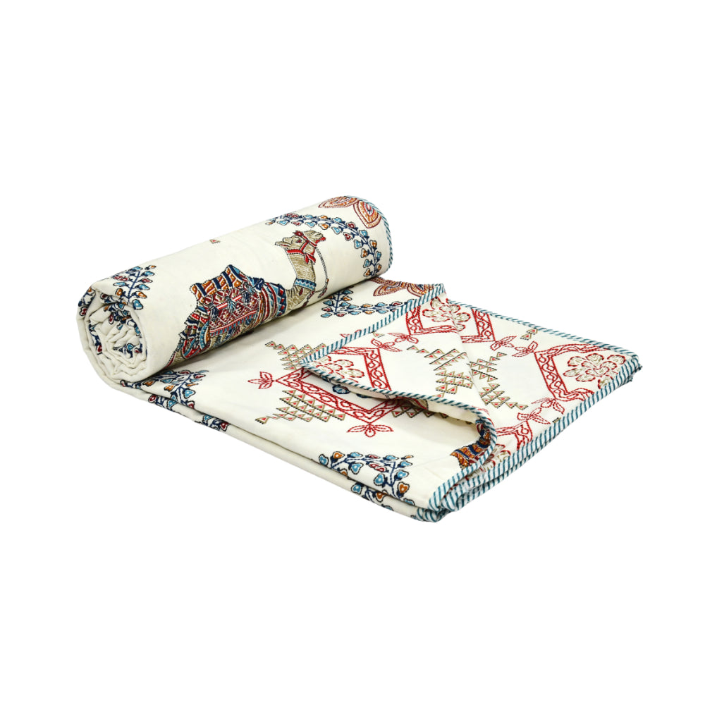Jaipur Bagh Double Dohar Dull Cotton Kashida Print Blue