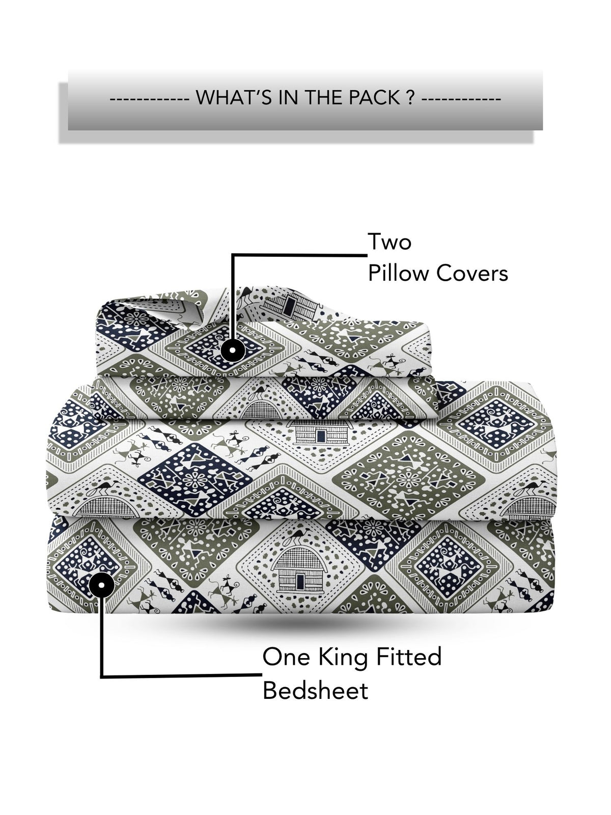 Lok Story Fitted Sheet with 2 Pillow Covers 130 GSM Micropeach Tribal Life