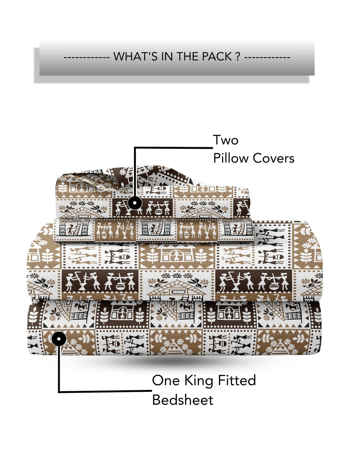 Lok Story Fitted Sheet with 2 Pillow Covers 130 GSM Micropeach Tribal Life