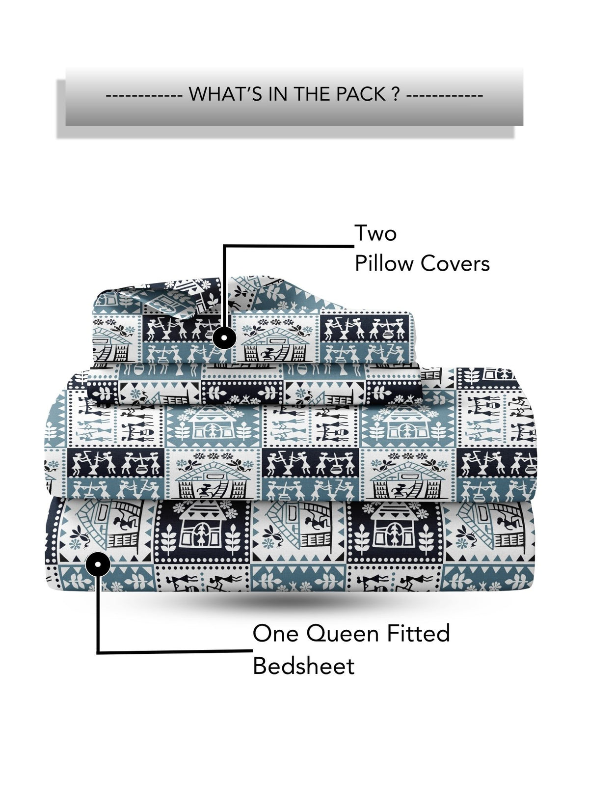 Lok Story Fitted Sheet with 2 Pillow Covers 130 GSM Micropeach Tribal Life