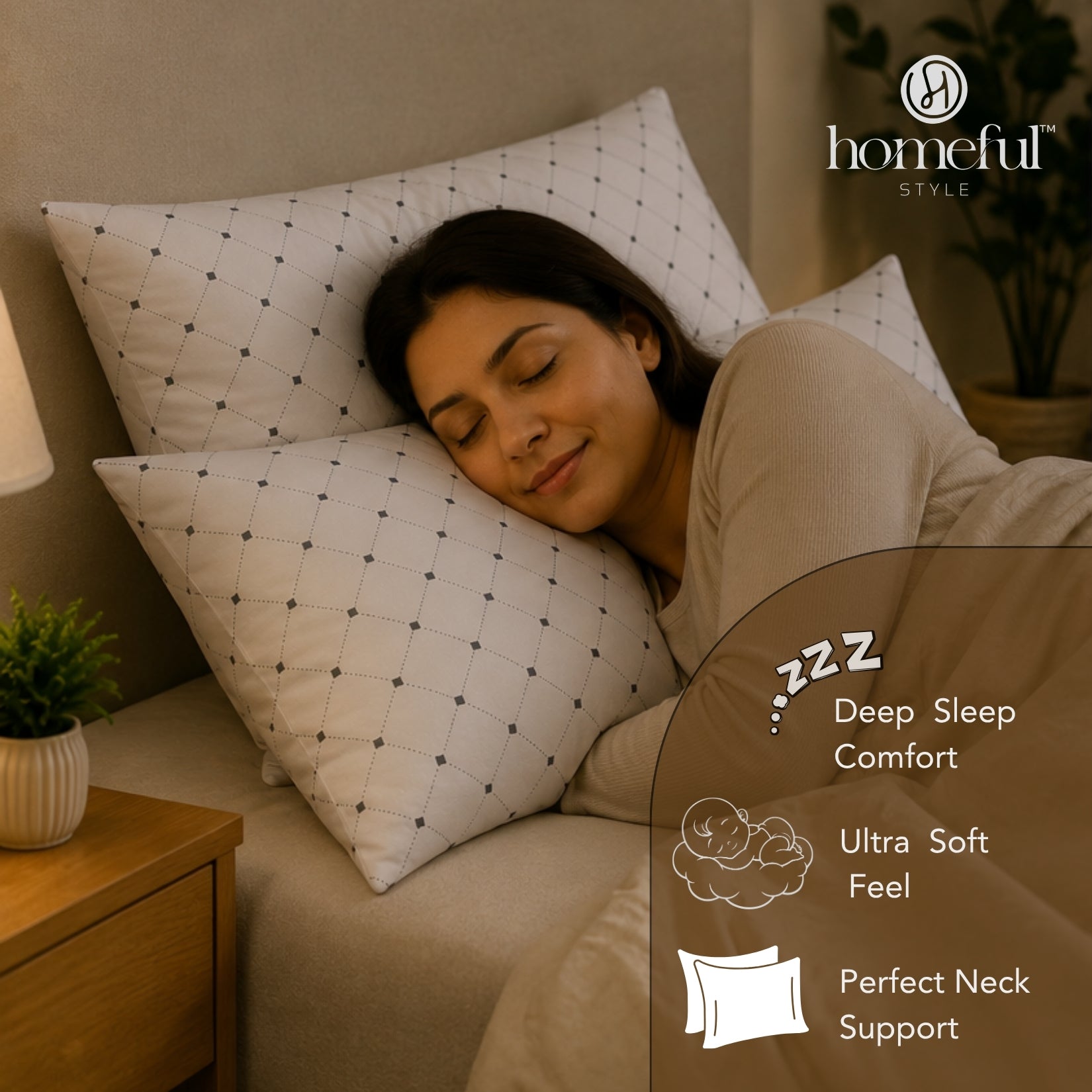 Jasmine Pillows ( Set of 2 ) Poly Shell with Fiber Filling Check Print White Small