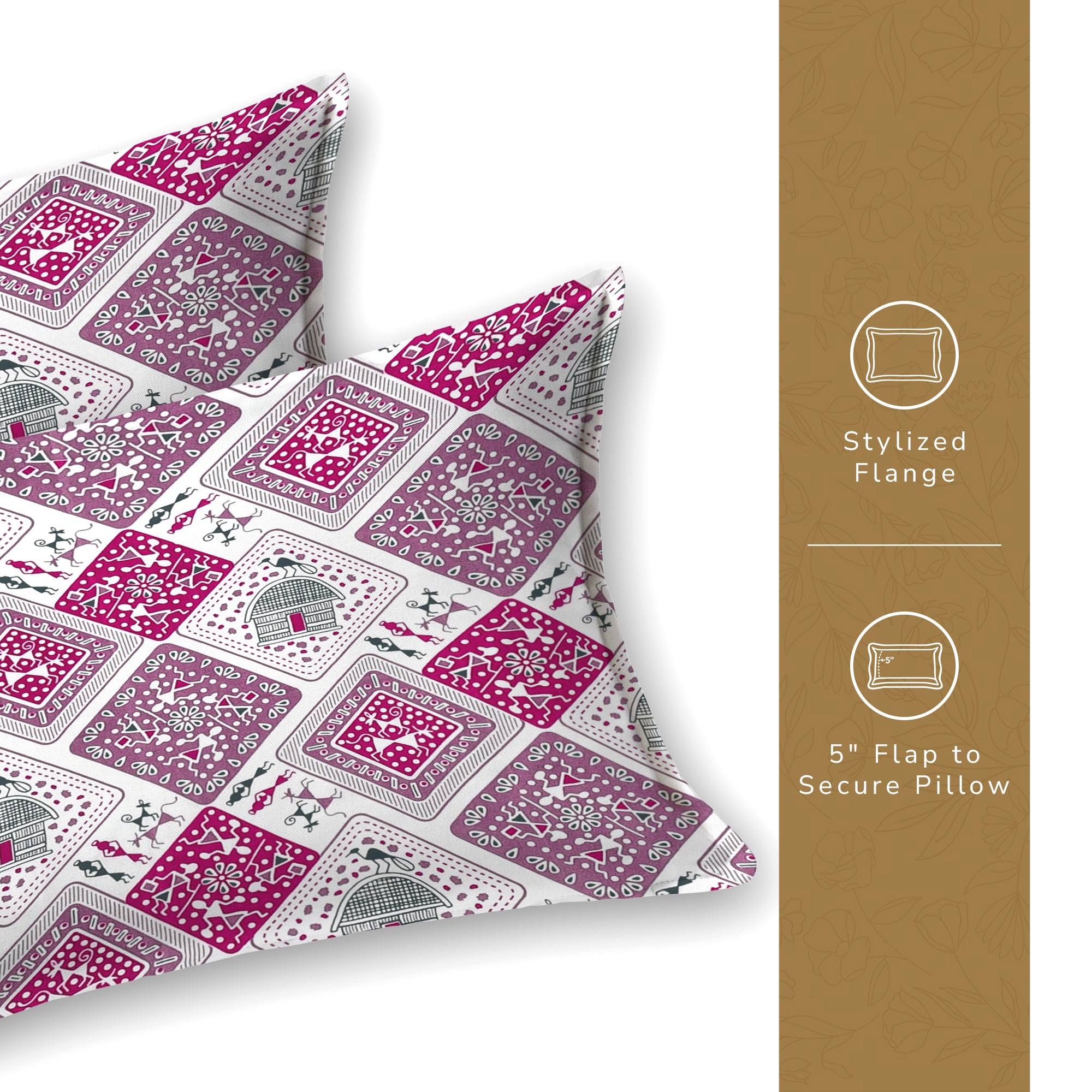 Lok Story Queen Bedsheet with 2 Pillow Covers 130 GSM Micropeach Tribal Life Pink