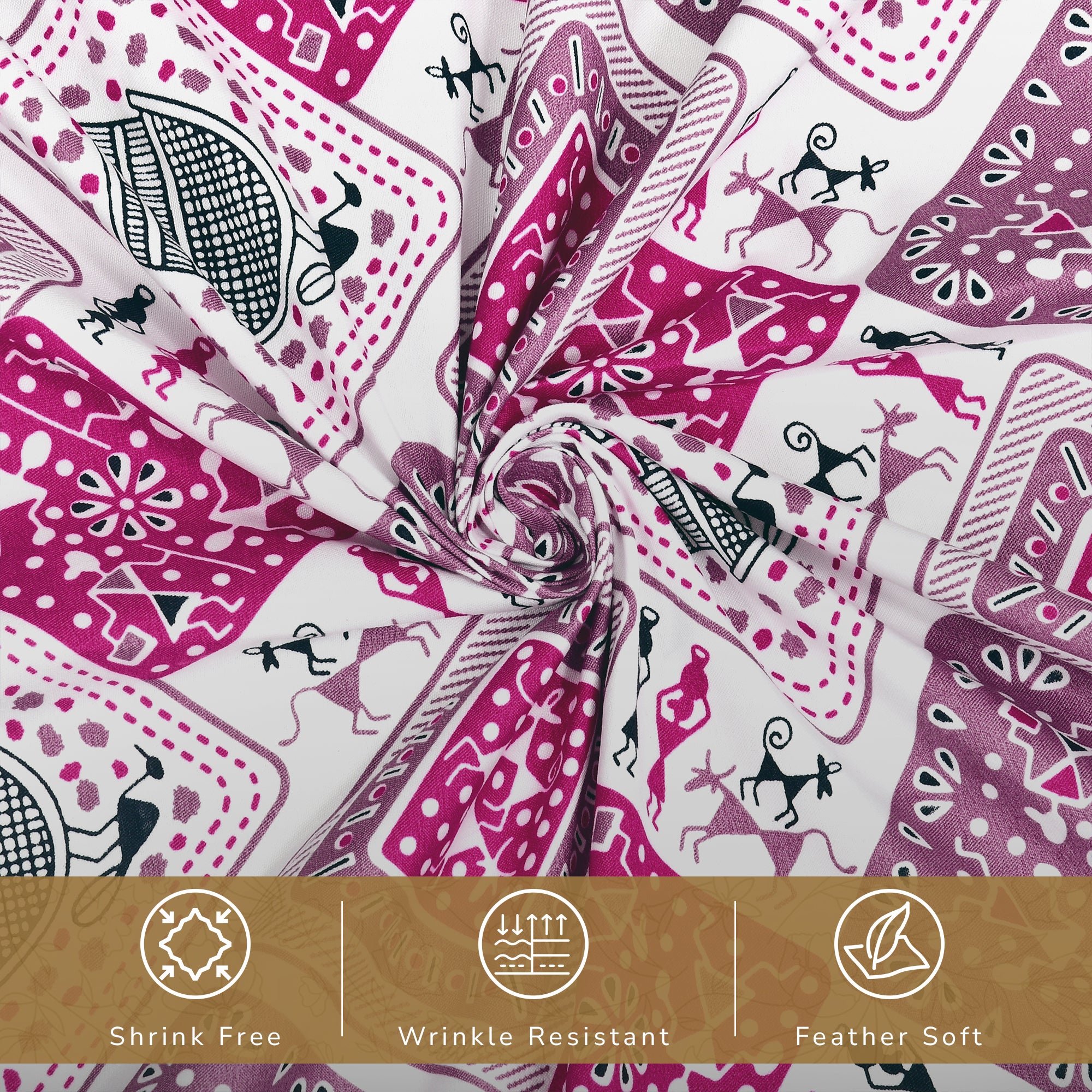 Lok Story Queen Bedsheet with 2 Pillow Covers 130 GSM Micropeach Tribal Life Pink