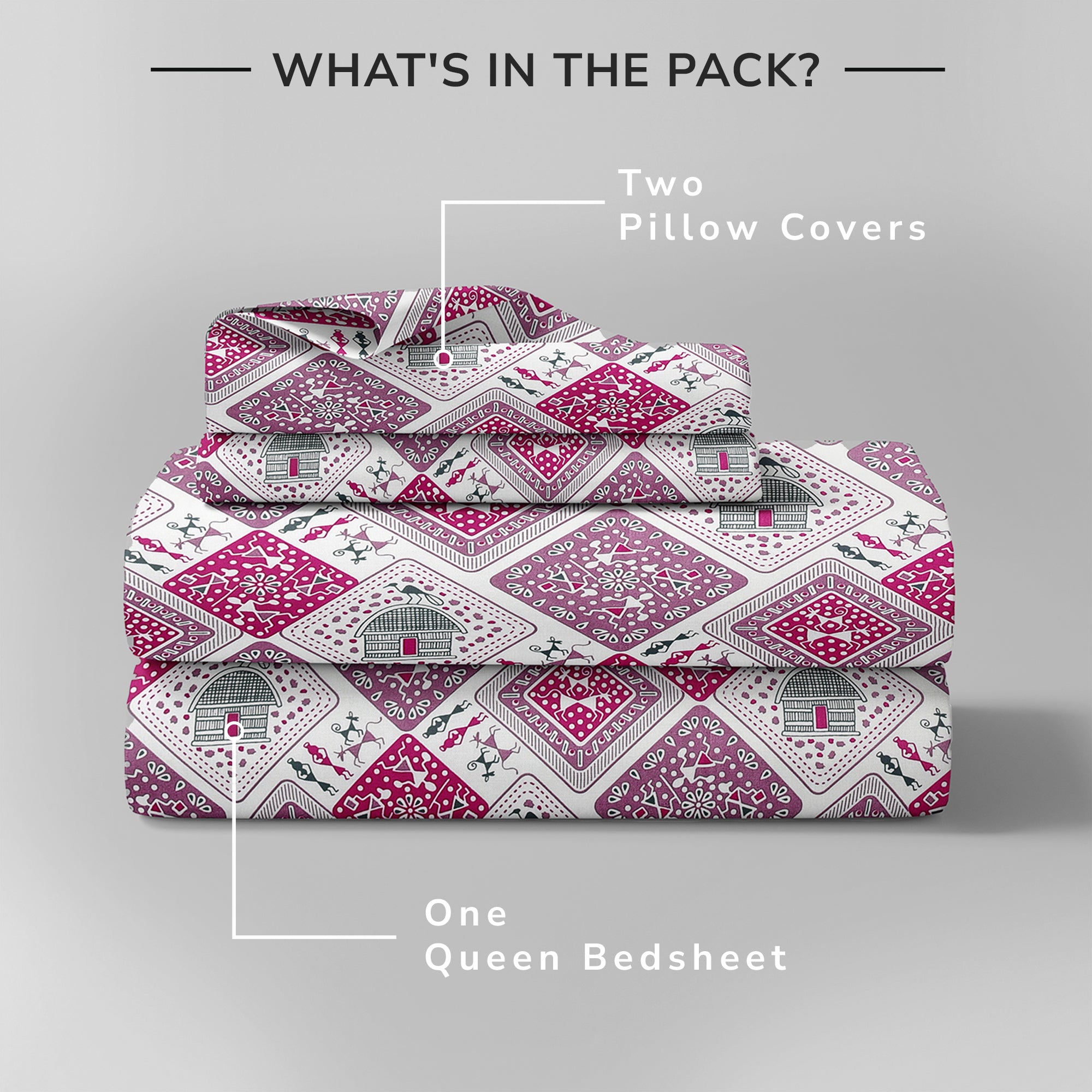 Lok Story Queen Bedsheet with 2 Pillow Covers 130 GSM Micropeach Tribal Life Pink