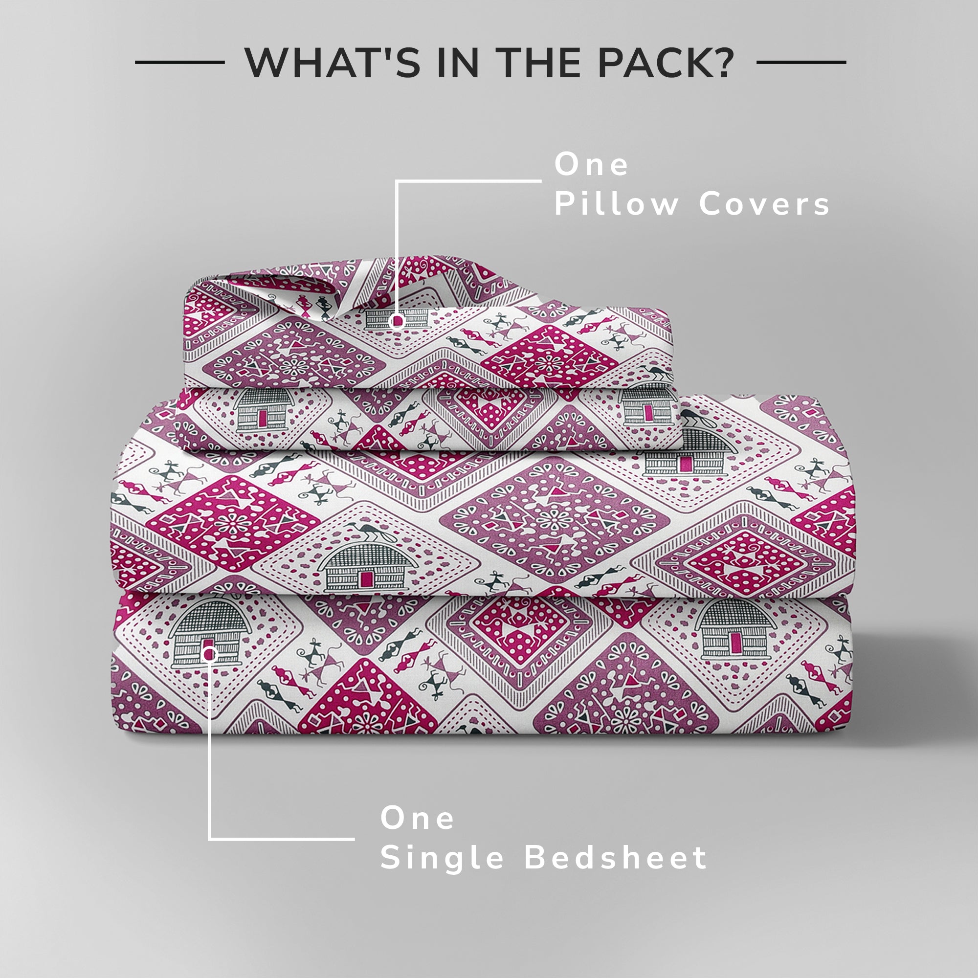 Lok Story Single Bedsheet with 1 Pillow Cover 130 GSM Micropeach Tribal Life Pink