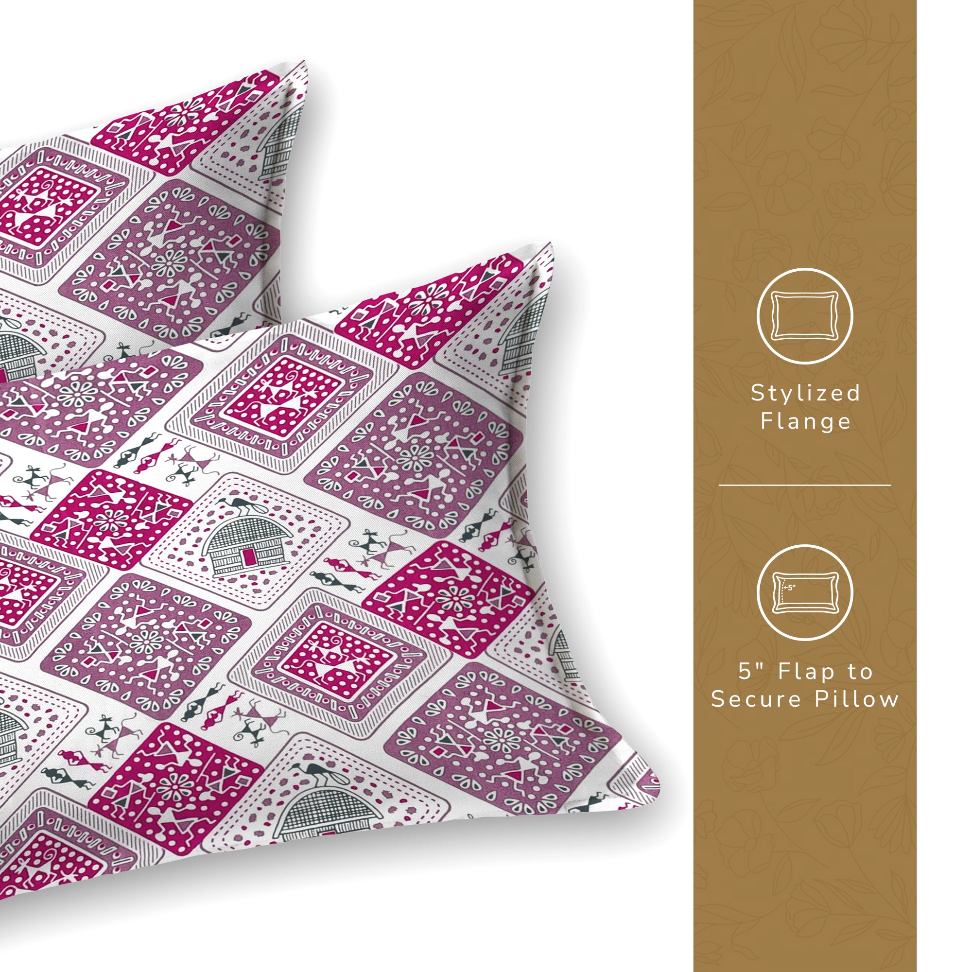 Lok Story King Fitted Sheet with 2 Pillow Covers 130 GSM Micropeach Tribal Life Pink
