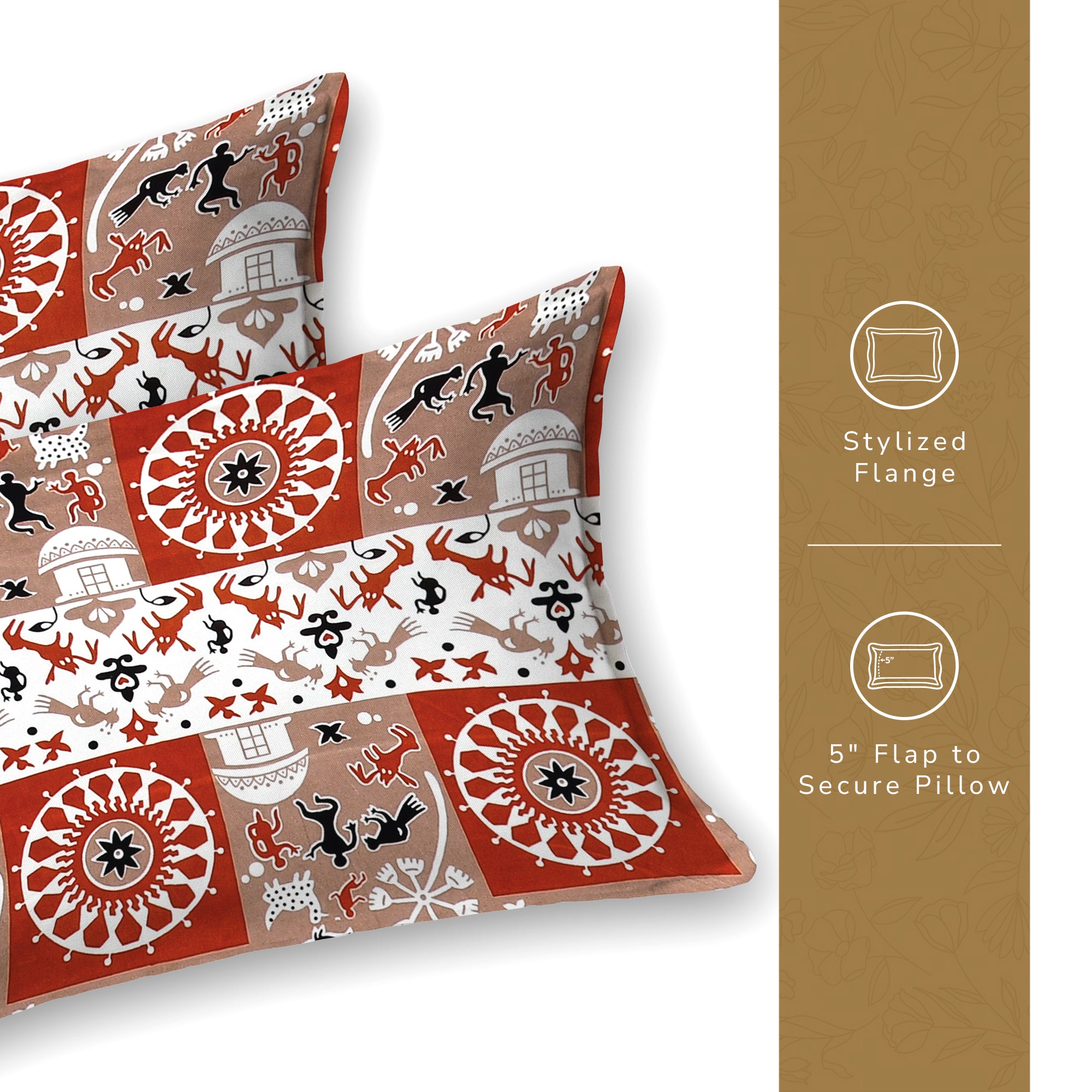 Lok Story Queen Bedsheet with 2 Pillow Covers 130 GSM Micropeach Tribal Village Rust