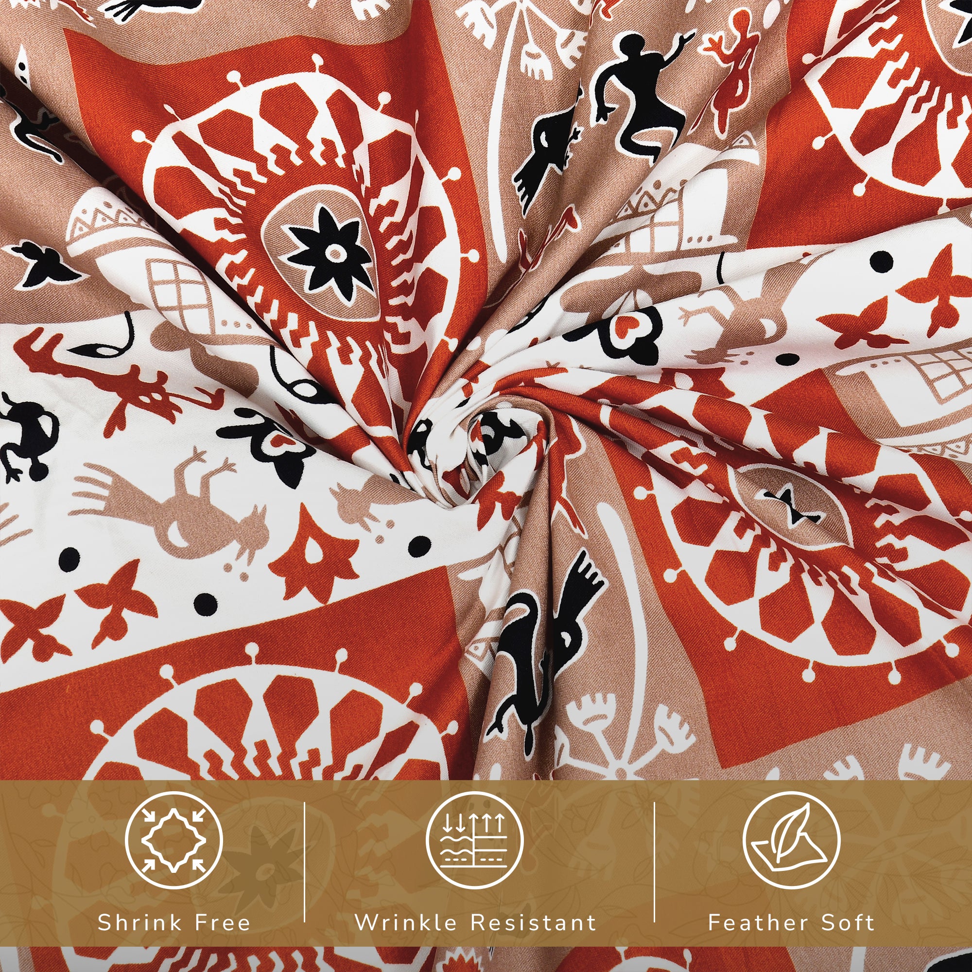 Lok Story Queen Bedsheet with 2 Pillow Covers 130 GSM Micropeach Tribal Village Rust