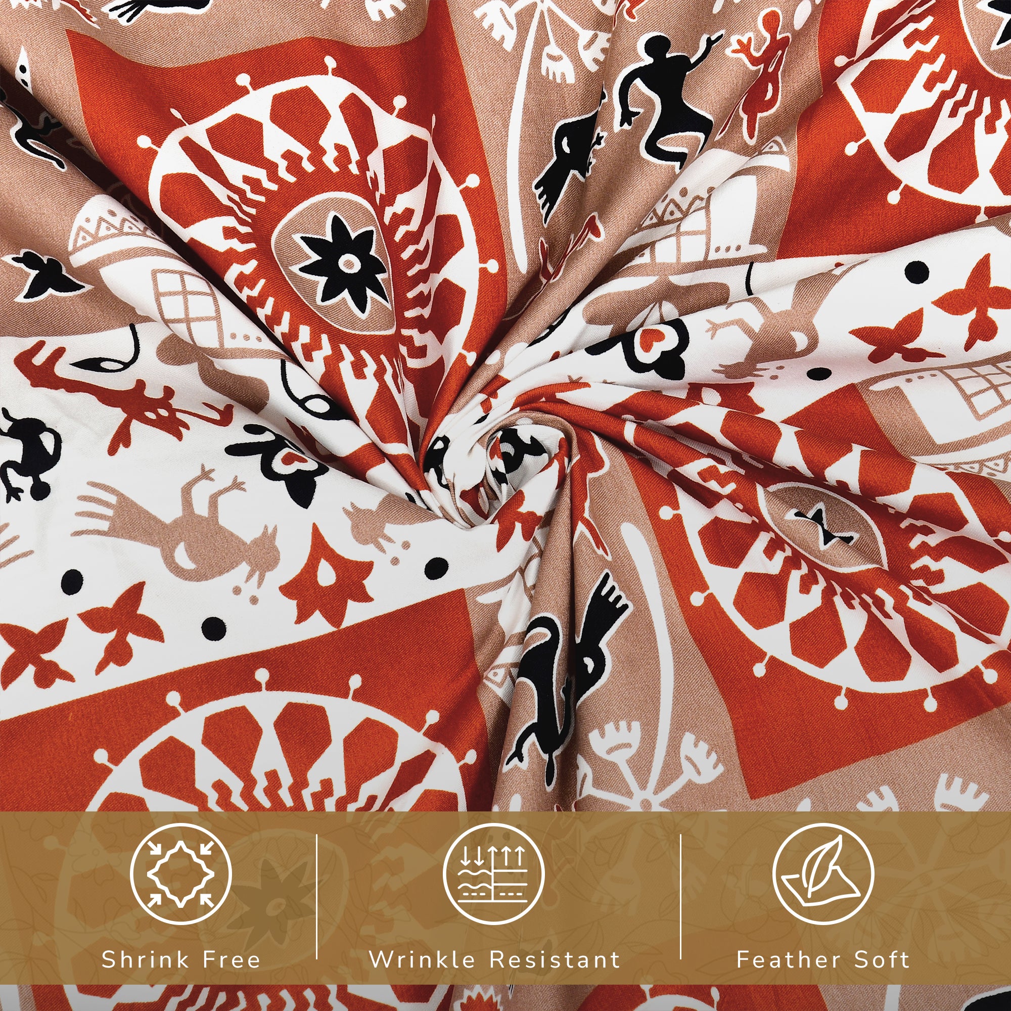 Lok Story Single Bedsheet with 1 Pillow Cover 130 GSM Micropeach Tribal Village Rust