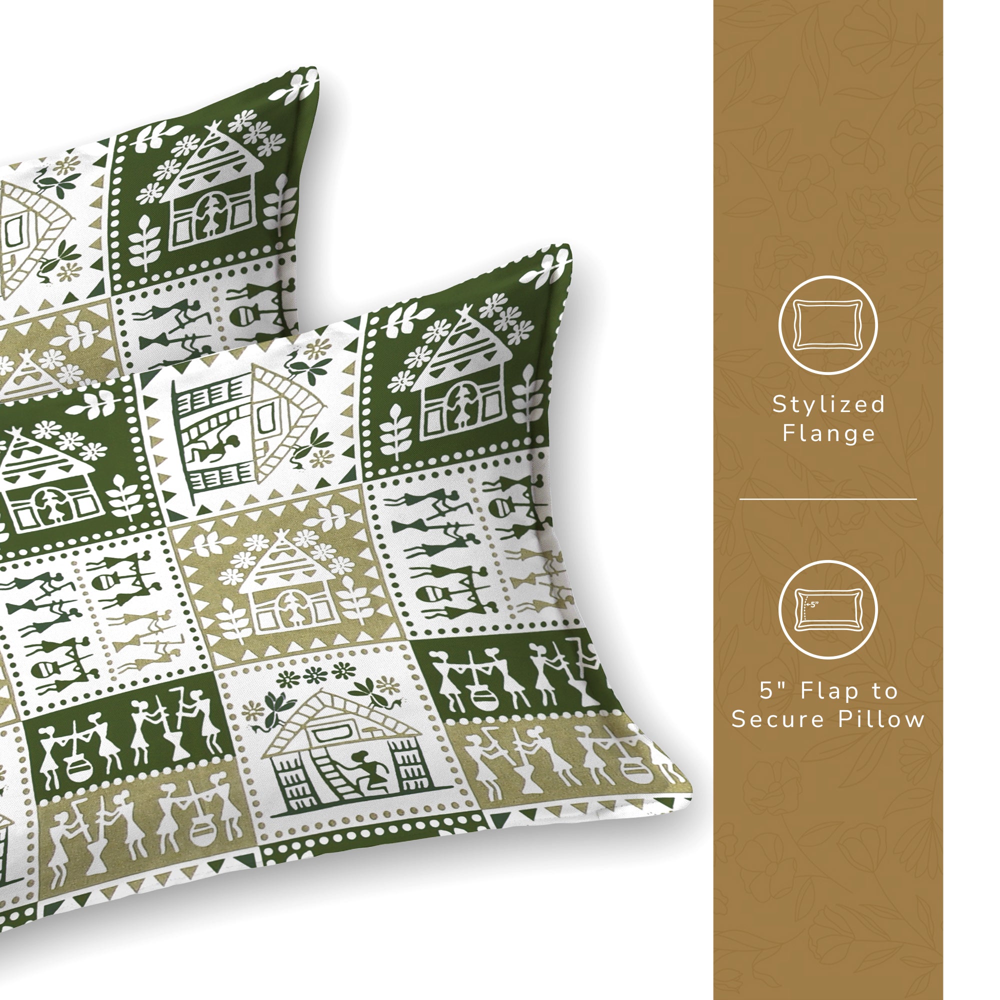Lok Story Queen Bedsheet with 2 Pillow Covers 130 GSM Micropeach Tribal Style Green
