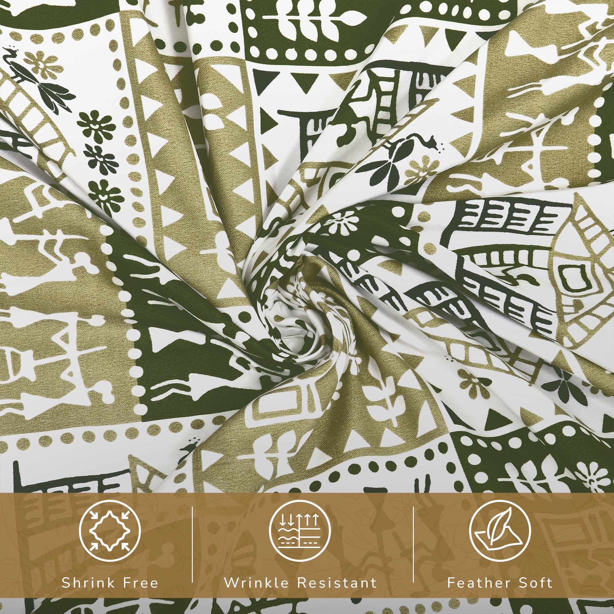 Lok Story Single Bedsheet with 1 Pillow Cover 130 GSM Micropeach Tribal Style Green