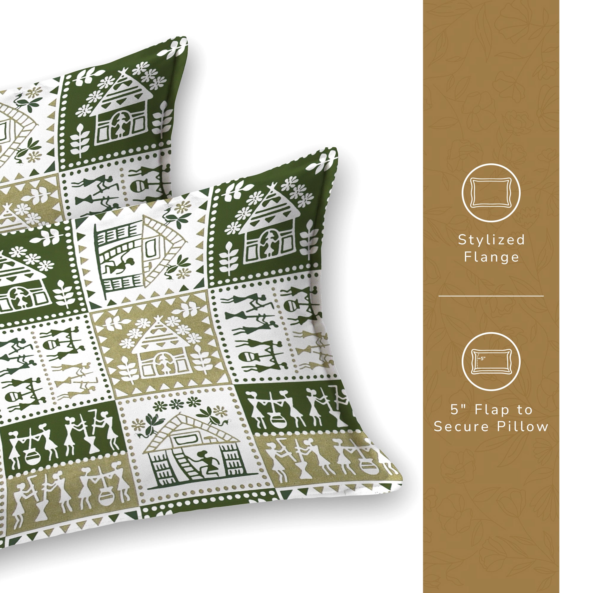 Lok Story Queen Fitted Sheet with 2 Pillow Covers 130 GSM Micropeach Tribal Style Green