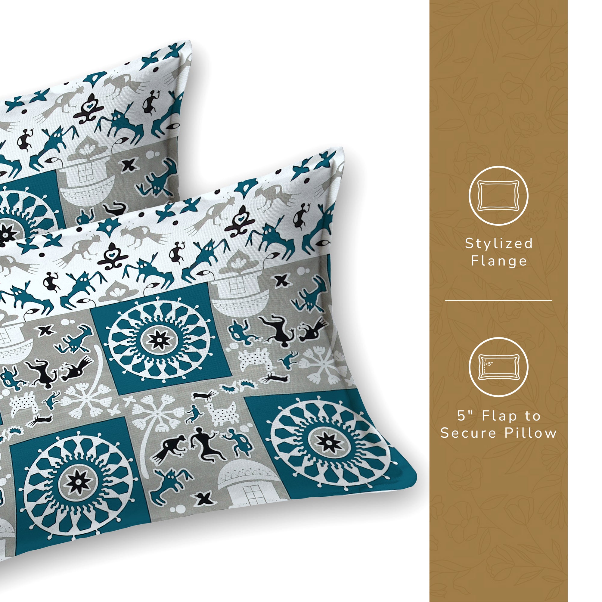 Lok Story Queen Bedsheet with 2 Pillow Covers 130 GSM Micropeach Tribal Festivals Blue