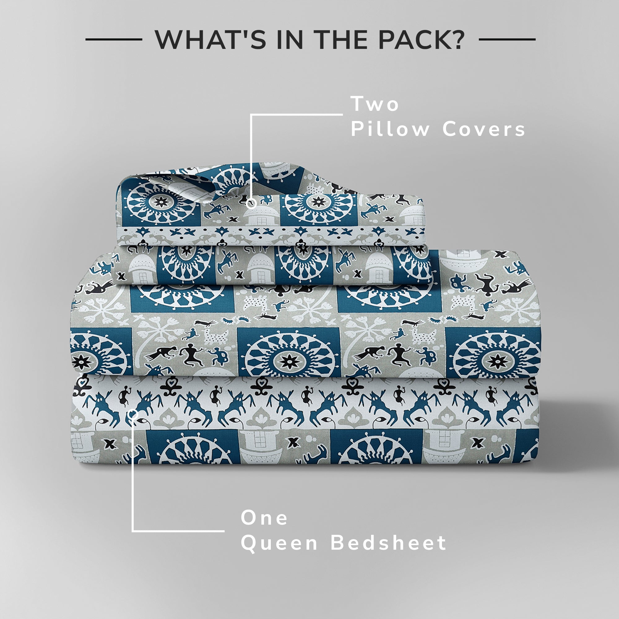 Lok Story Queen Bedsheet with 2 Pillow Covers 130 GSM Micropeach Tribal Festivals Blue