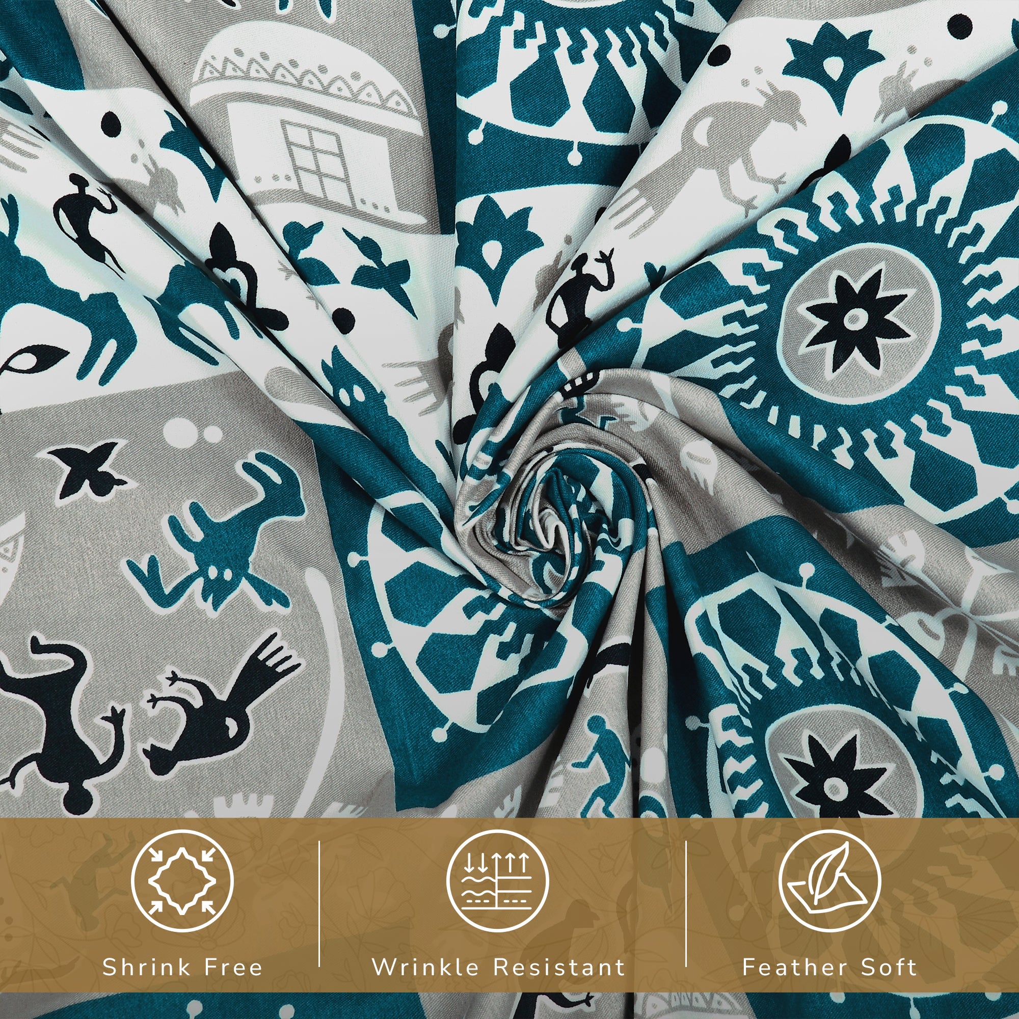 Lok Story Single Bedsheet with 1 Pillow Cover 130 GSM Micropeach Tribal Festivals Blue