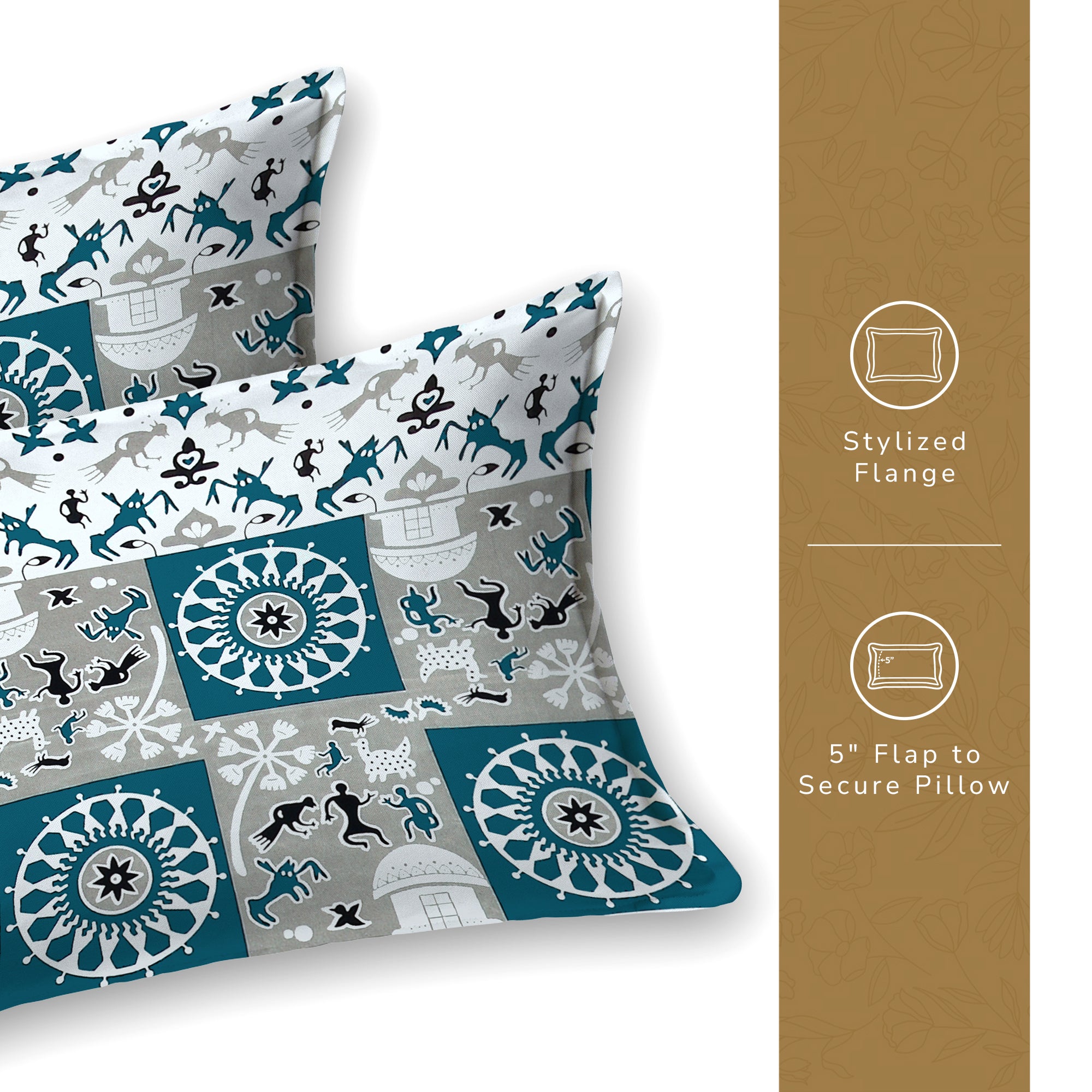 Lok Story Queen Fitted Sheet with 2 Pillow Covers 130 GSM Micropeach Tribal Festivals Blue