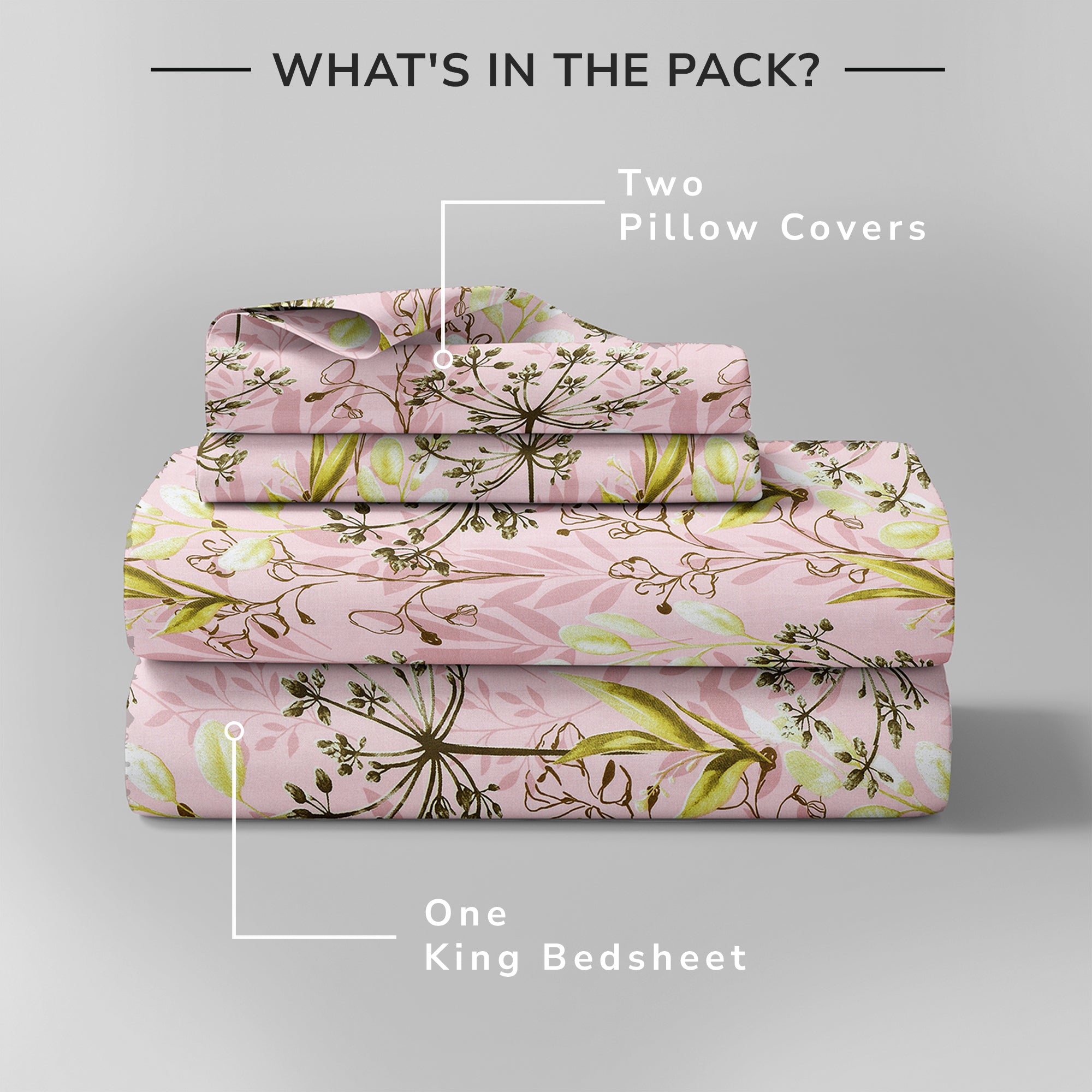 Daisy King Bedsheet with 2 Pillow Covers 130 GSM Micropeach Floral Foliage Green