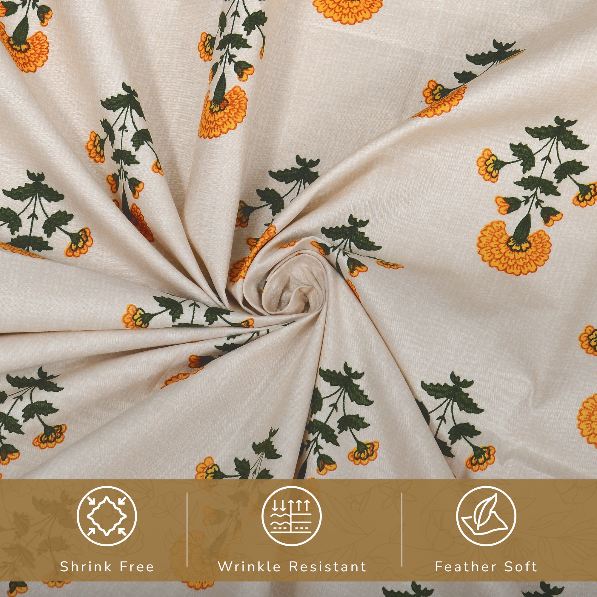 Daisy King Bedsheet with 2 Pillow Covers 130 GSM Micropeach Mughal Floral Yellow