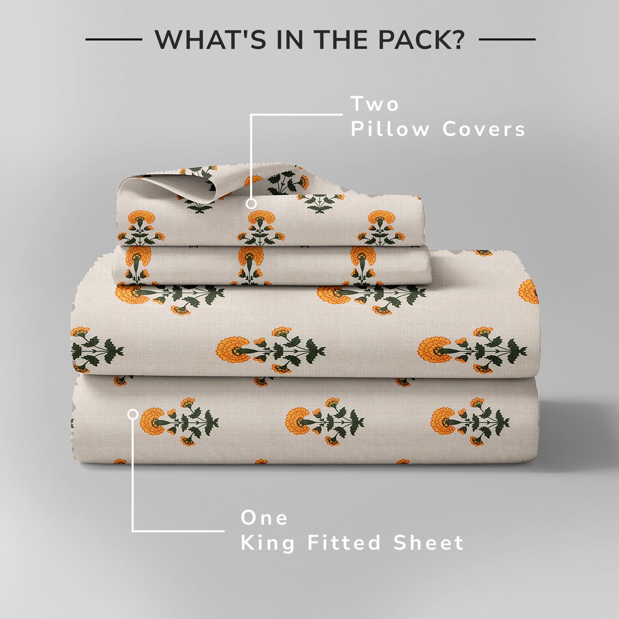 Daisy King Fitted Sheet with 2 Pillow Covers 130 GSM Micropeach Mughal Floral Yellow