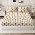 Daisy Queen Fitted Sheet with 2 Pillow Covers 130 GSM Micropeach Mughal Floral Yellow