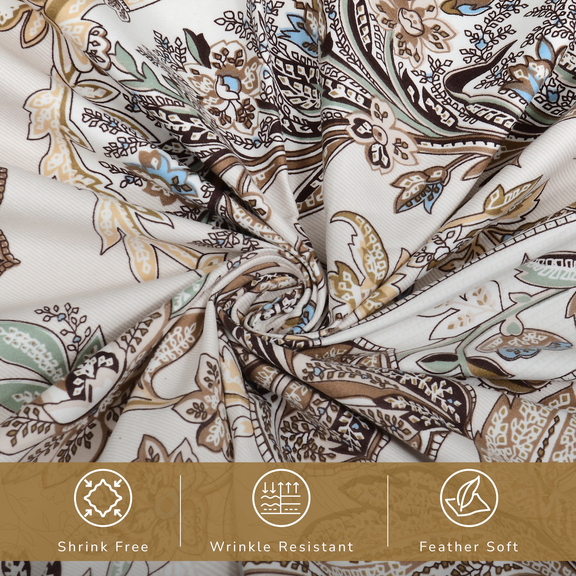 Daisy King Bedsheet with 2 Pillow Covers 130 GSM Micropeach Classic Paisley Brown
