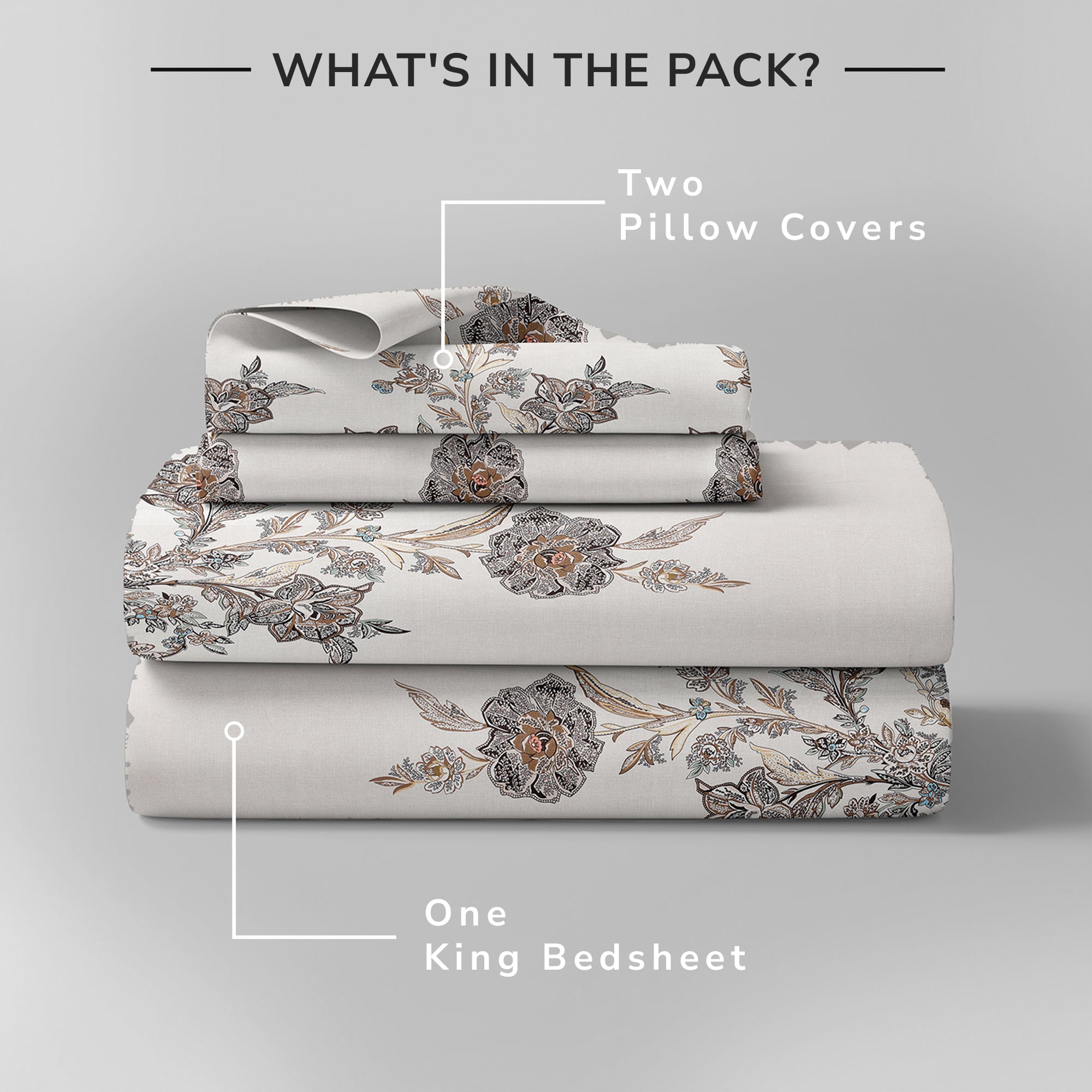 Daisy King Bedsheet with 2 Pillow Covers 130 GSM Micropeach Classic Paisley Brown