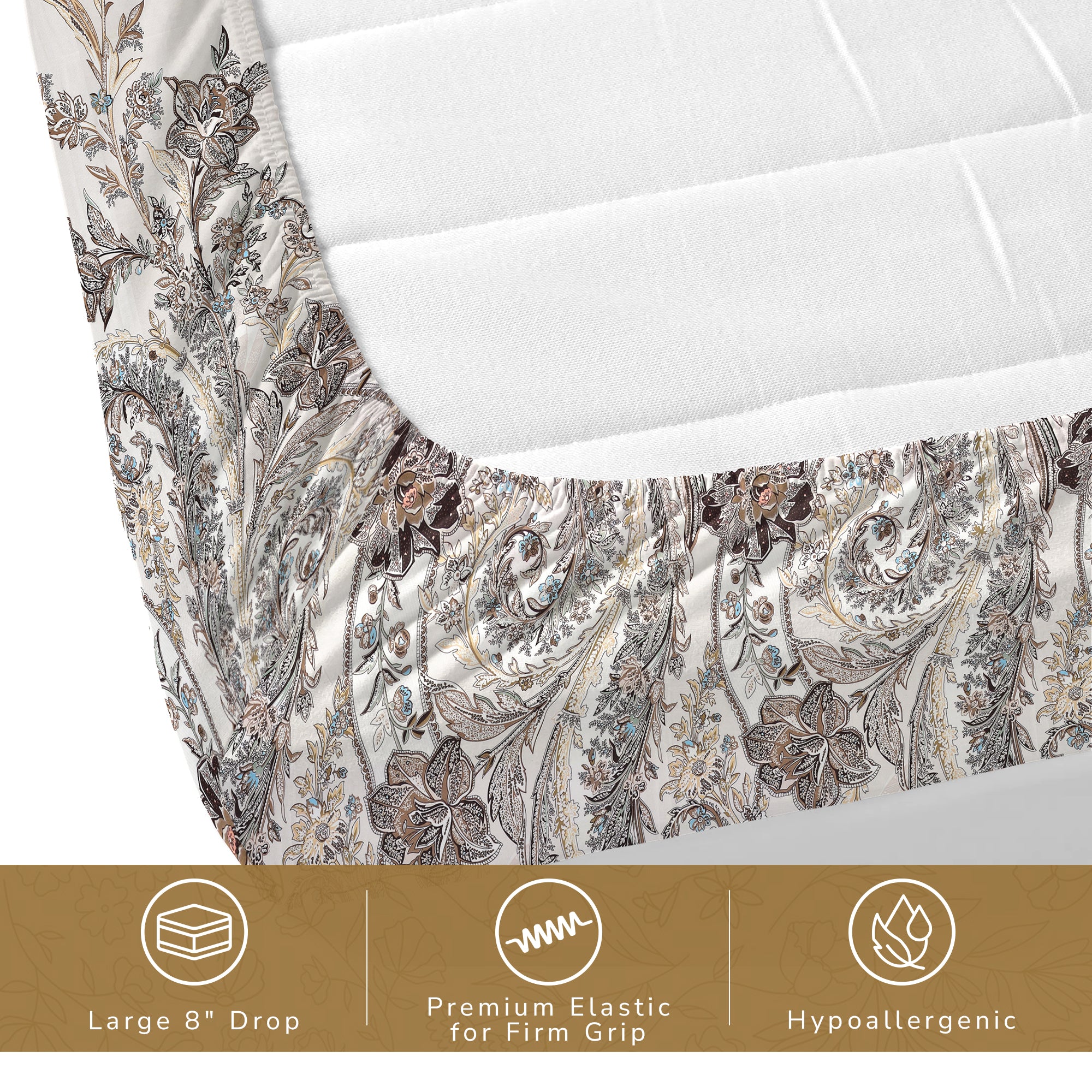 Daisy Queen Fitted Sheet with 2 Pillow Covers 130 GSM Micropeach Classic Paisley Brown
