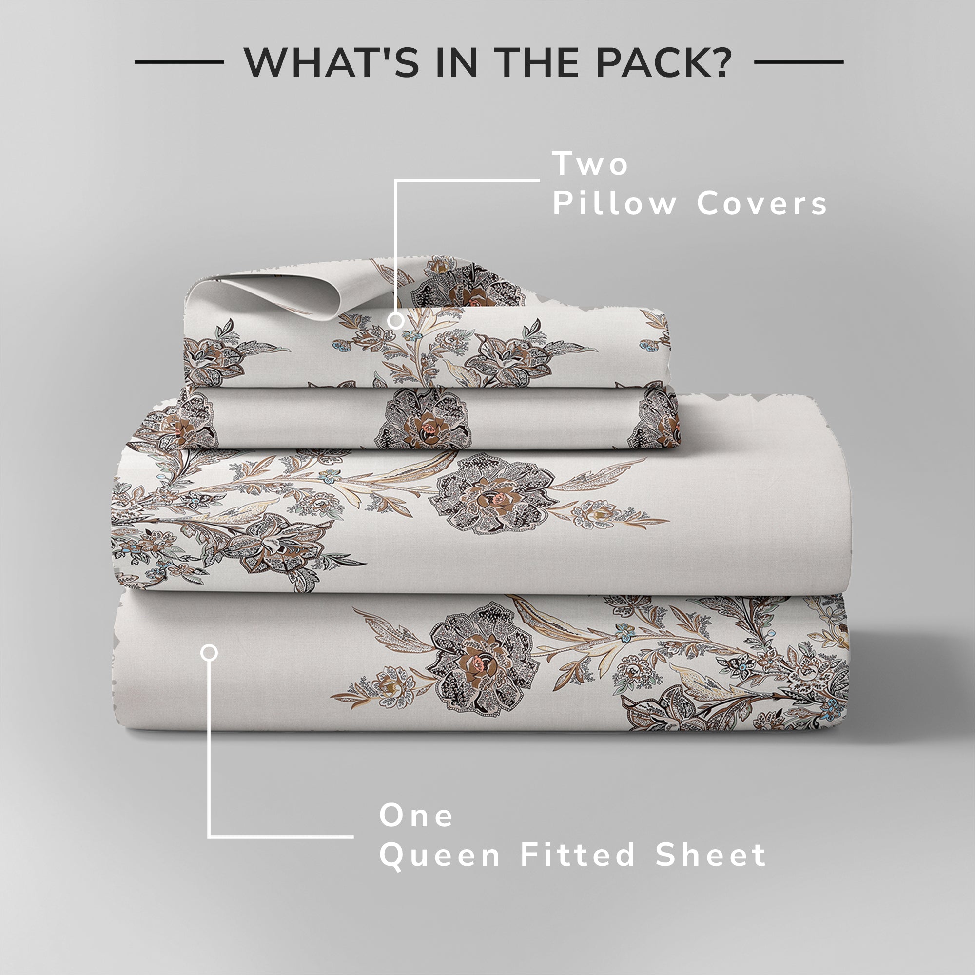 Daisy Queen Fitted Sheet with 2 Pillow Covers 130 GSM Micropeach Classic Paisley Brown