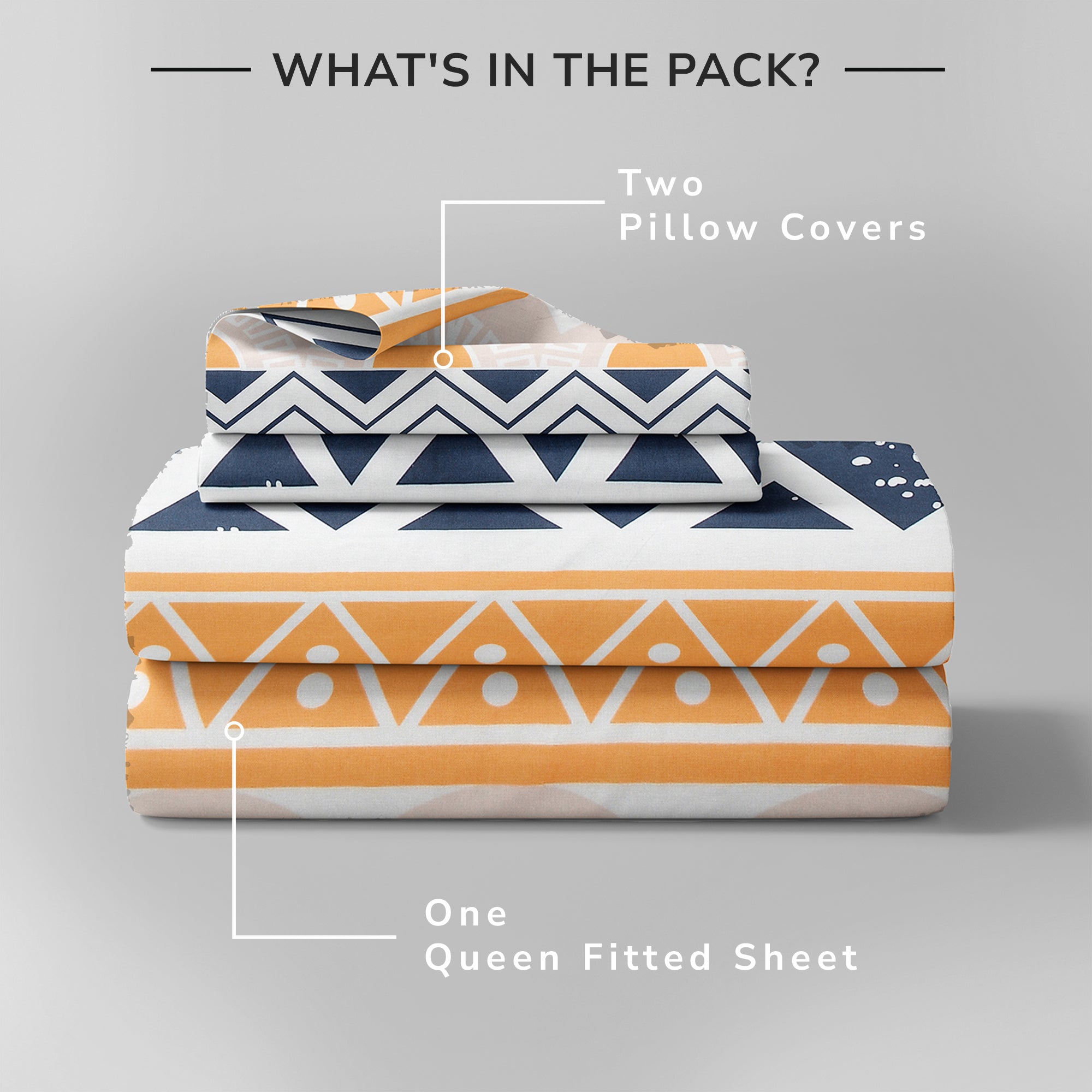 Daisy Queen Fitted Sheet with 2 Pillow Covers 130 GSM Micropeach Simple Geometrics Orange