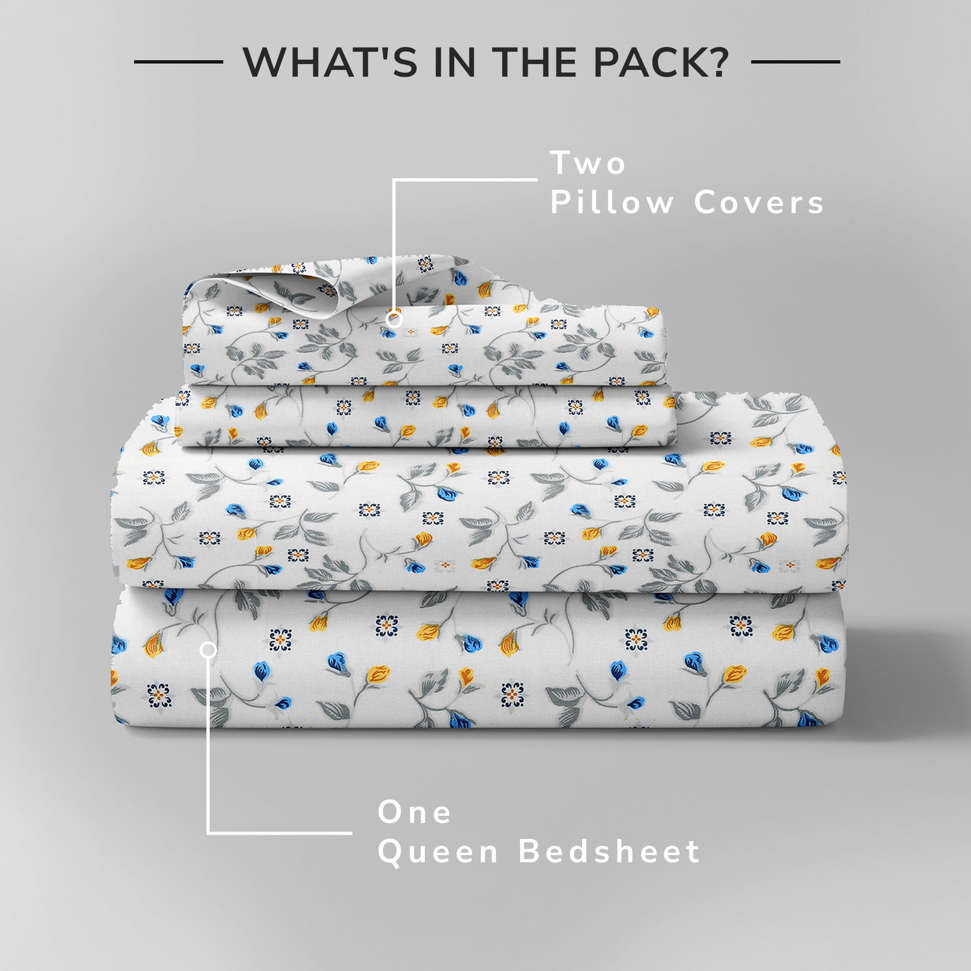 Daisy Queen Bedsheet with 2 Pillow Covers 130 GSM Micropeach Floral Beauty Blue
